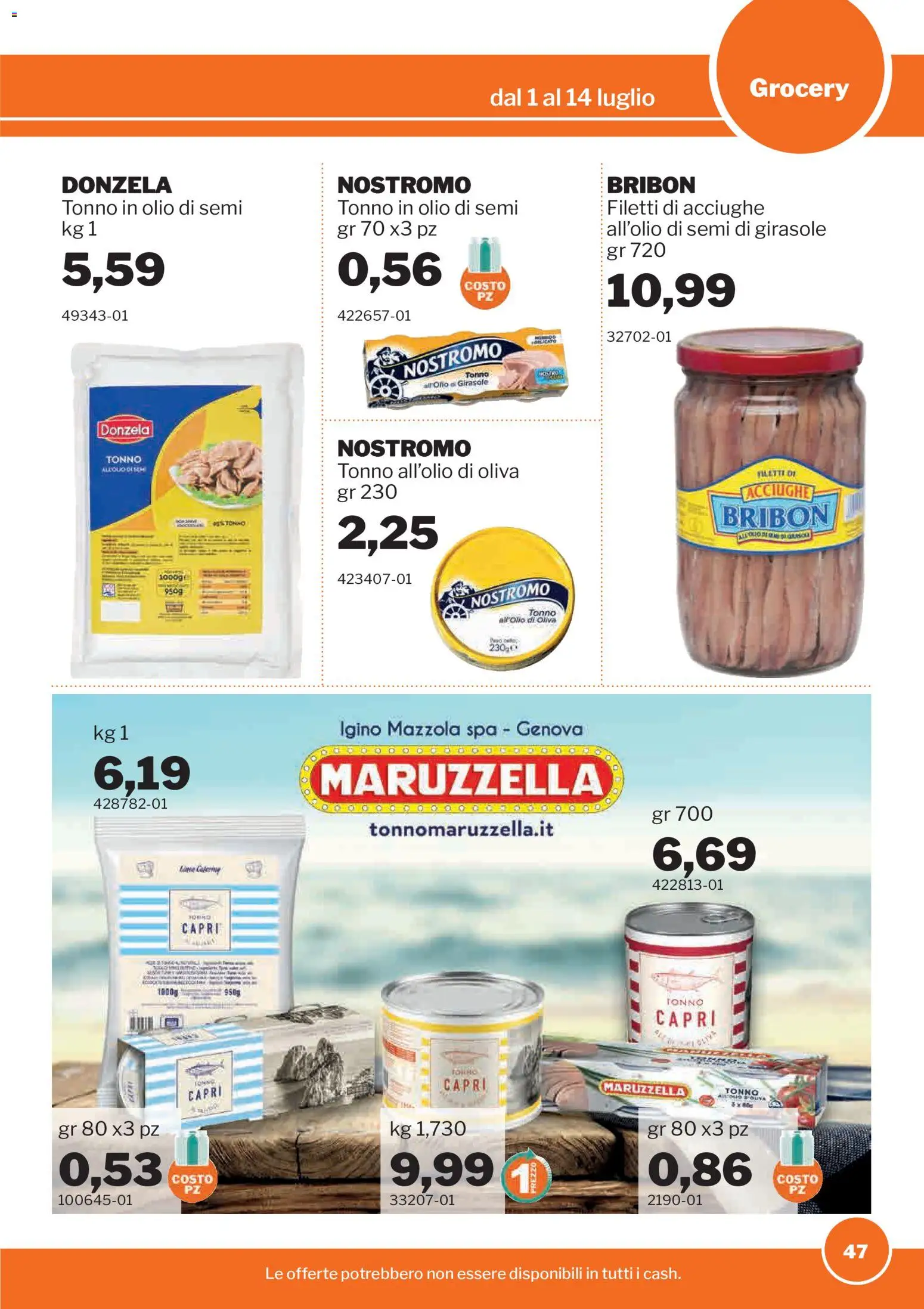 Volantino Sogegross del 01/07/2026 | Pagina: 47 | Prodotti: Olio, Acciughe, Tonno, Olio di girasole