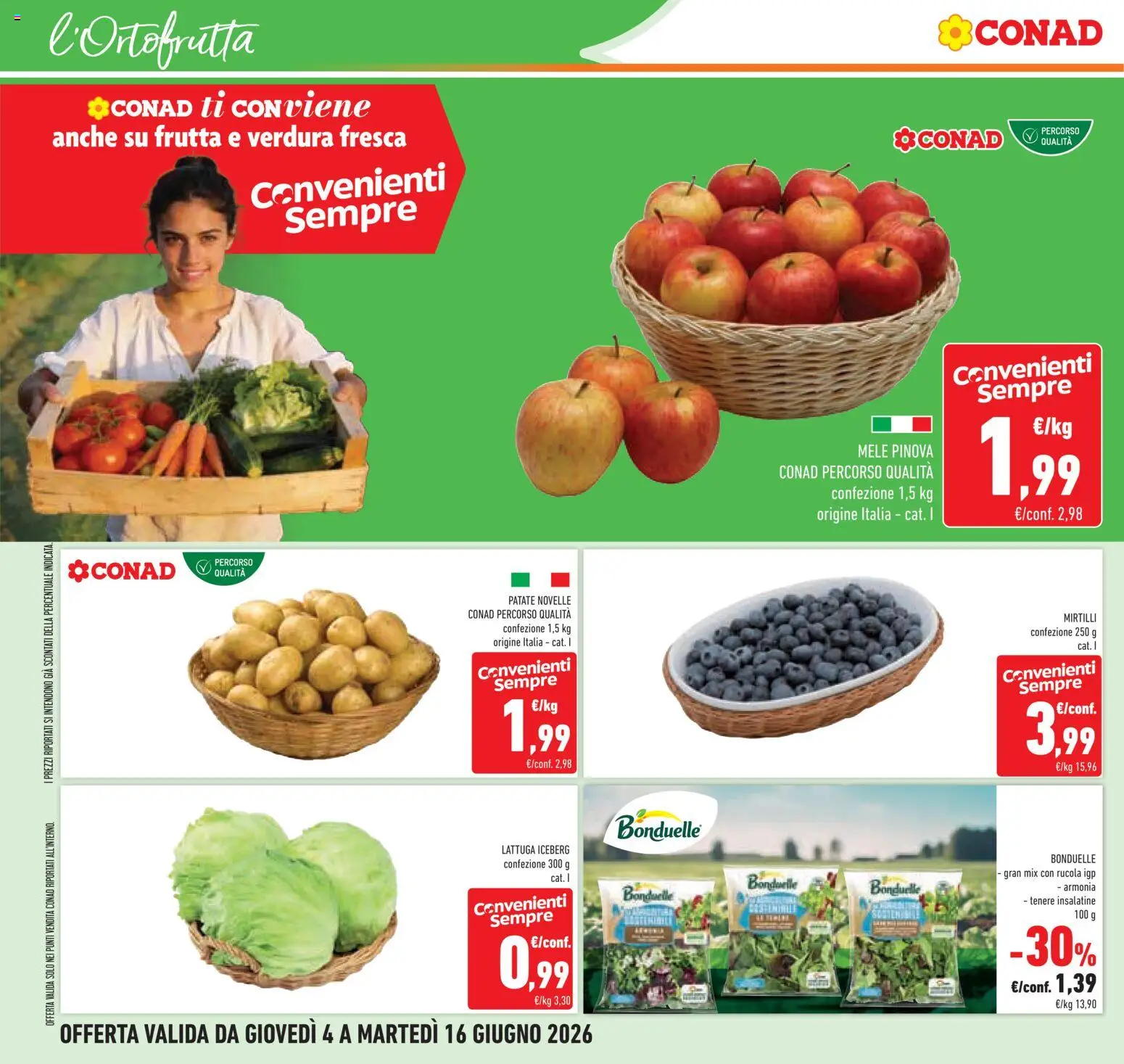 Volantino Conad del 04.06.2026 | Pagina: 18 | Prodotti: Mele, Rucola, Patate, Frutta