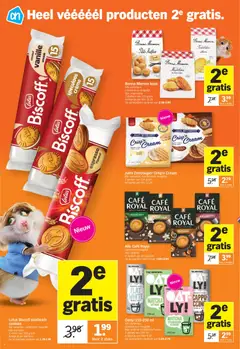 Lotus Biscoff sandwich cookies, Alle varianten, combineren mogelijk. Bijv. espresso. 2 rollen van 150 gram - Voorbeeld van een folder van Albert Heijn, geldig van 04.05.2026 | Pagina: 6 | Producten: Sandwich, Double Shot, Muffins, Crème