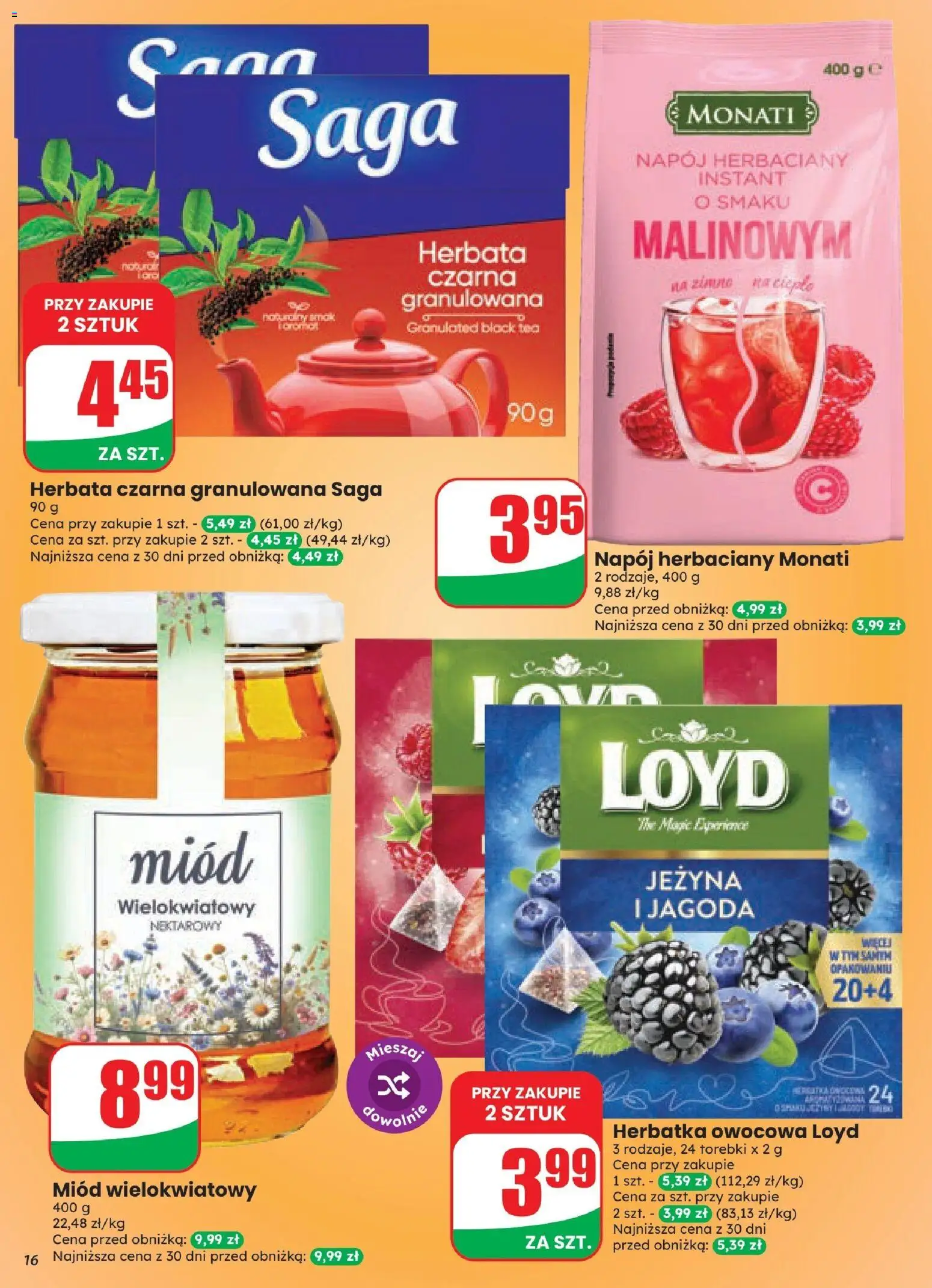 Dino gazetka od 21.10.2026 | Strona: 16 | Produkty: Herbata czarna, Miód, Miód wielokwiatowy, Herbata