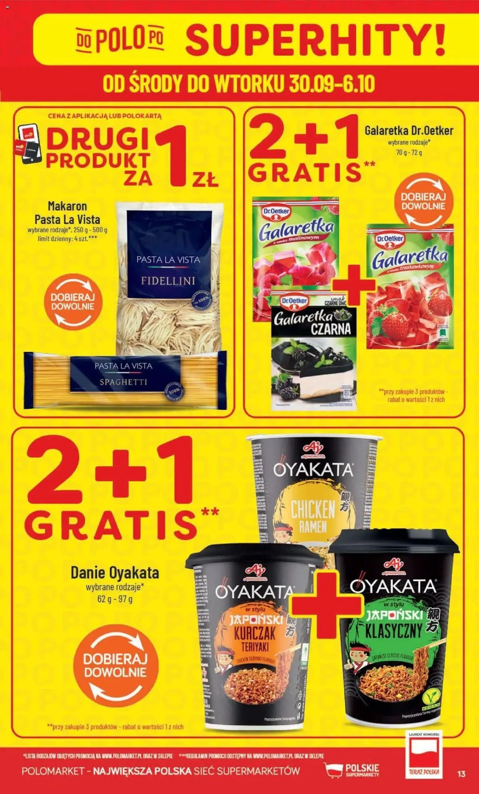 Nowa POLOmarket gazetka od jutra 30.09.2026 | Strona: 13 | Produkty: Spaghetti, Galaretka, Pasta, Makaron