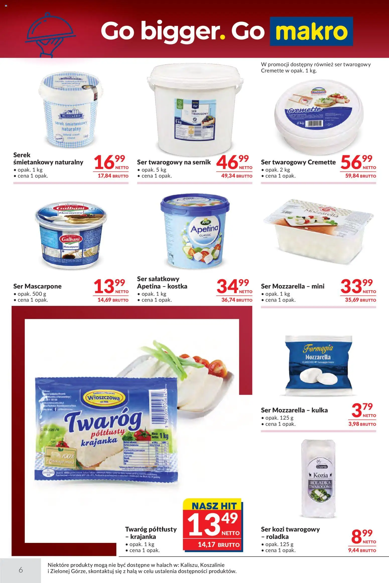 Makro gazetka - Oferta dla gastronomii od 26.05.2026 | Strona: 6 | Produkty: Ser kozi, Twaróg półtłusty, Mascarpone, Mleko
