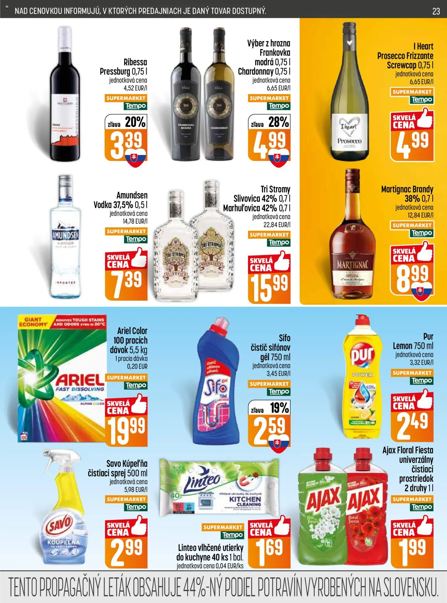 Nové COOP Jednota akcie – leták je platný od 16.04.2026 | Strana: 23 | Produkty: Savo, Kuchyne, Brandy, Ariel