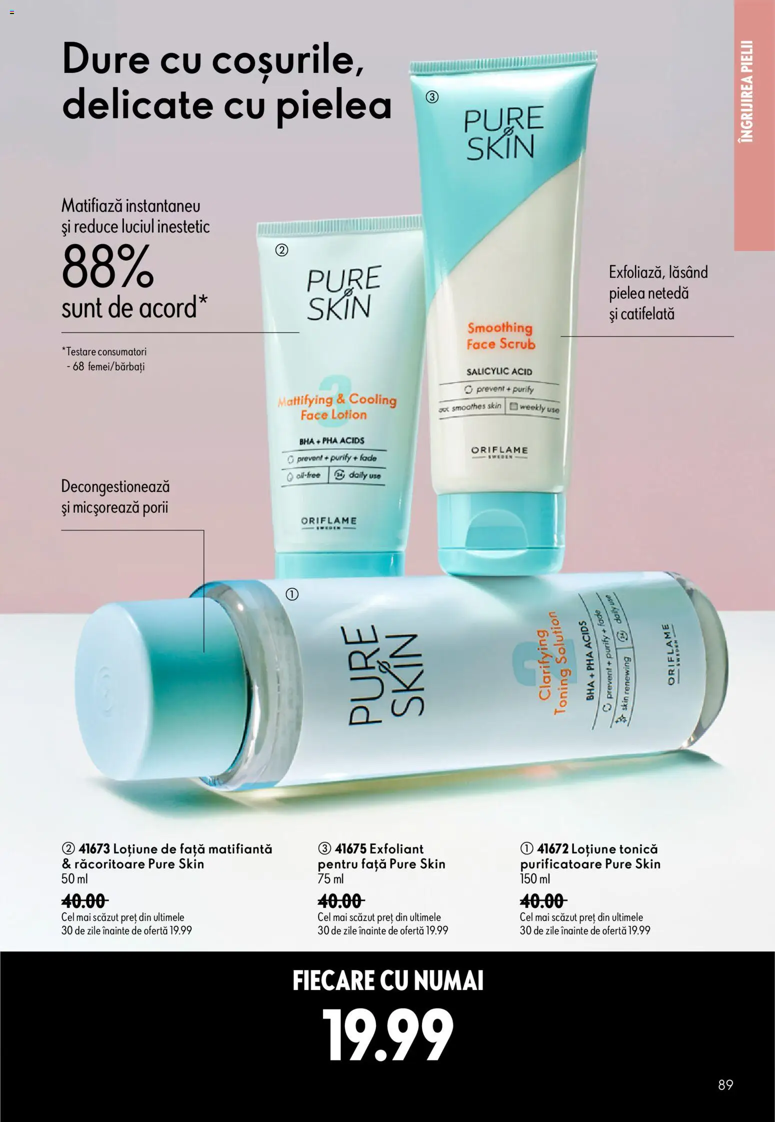Noul catalog Oriflame – valabil de la 08.07.2026 | Pagină: 89 | Produse: Loțiune tonică, Exfoliant, Scrub