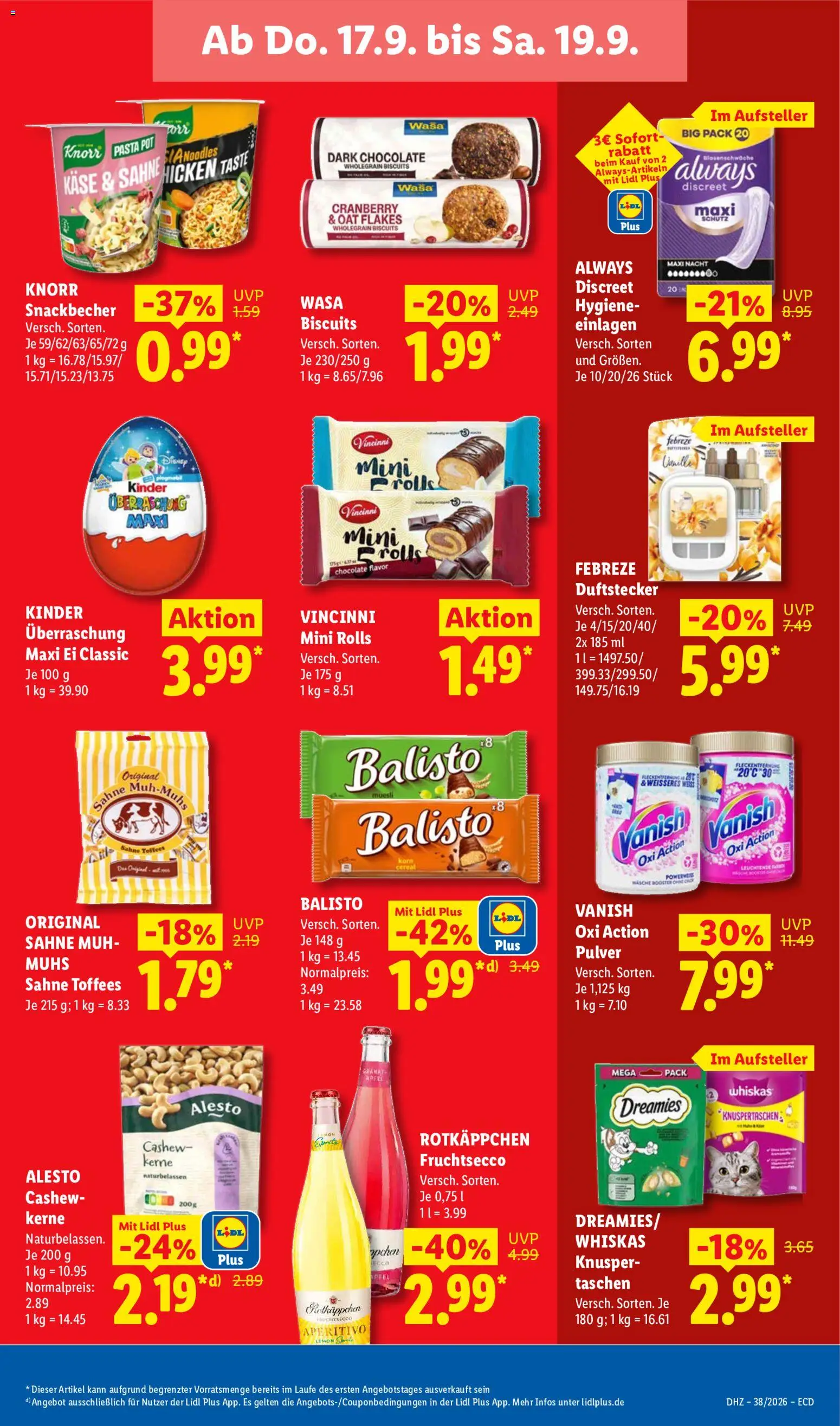 Lidl Německo leták od 14.09.2026 | Strana: 67 | Produkty: Knorr, Aperitivo, Kaše, Kinder