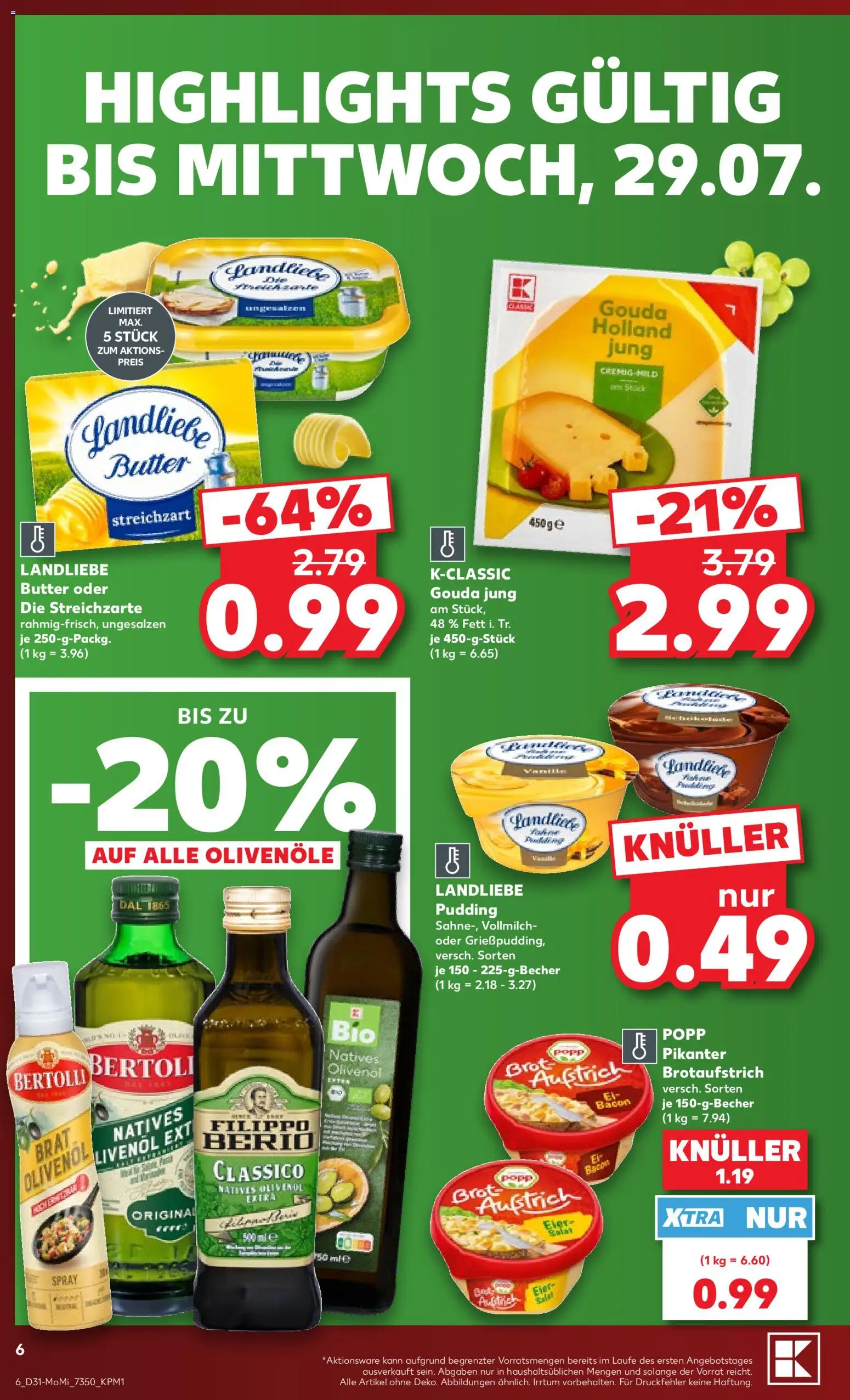 Kaufland Prospekt Potsdam – gültig ab 27.07.2026 | Seite: 6 | Produkte: Butter, Gouda, Olivenol, Pudding