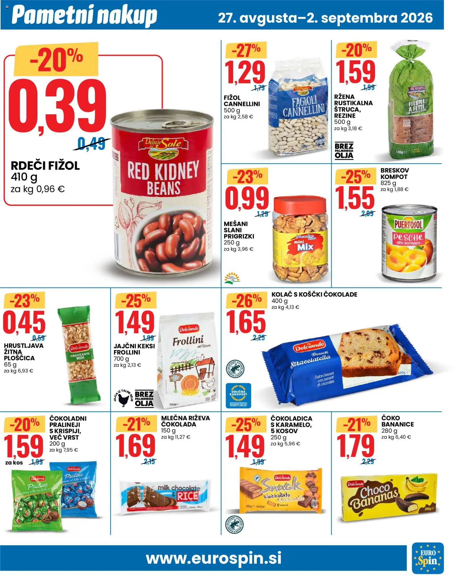 Novi Eurospin katalog ponudbe – veljaven od 27.08.2026 | Stran: 9 | Izdelki: Keksi, Kos, Cokolada, Prigrizki