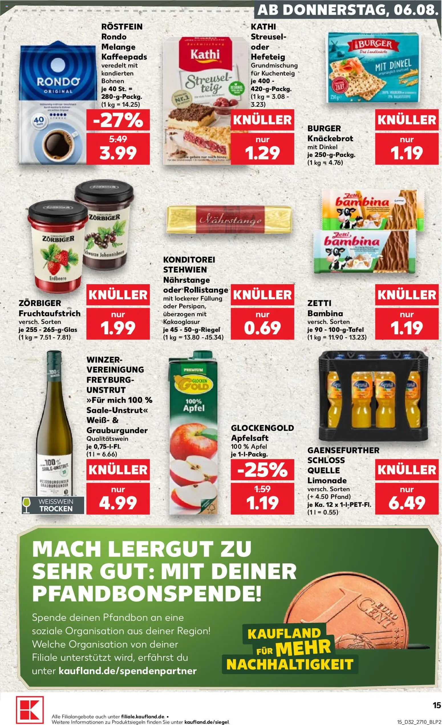 Kaufland Prospekt Zeitz – gültig ab 06.08.2026 | Seite: 15 | Produkte: Kaffeepads, Burger, Äpfel, Apfelsaft