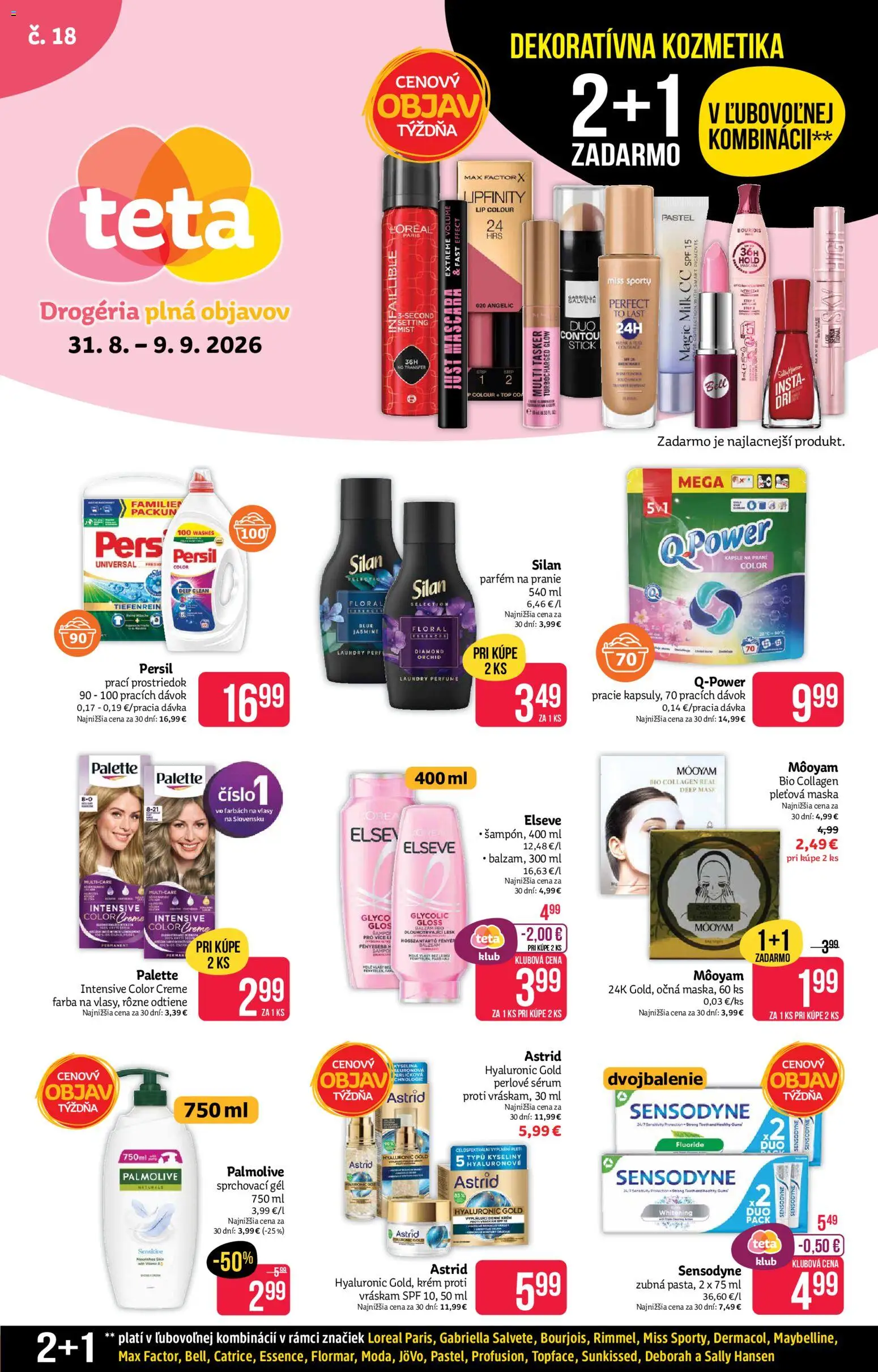Nové Teta drogerie akcie – leták je platný od 31.08.2026 | Strana: 1 | Produkty: Persil, Parfém, Silan, Krém