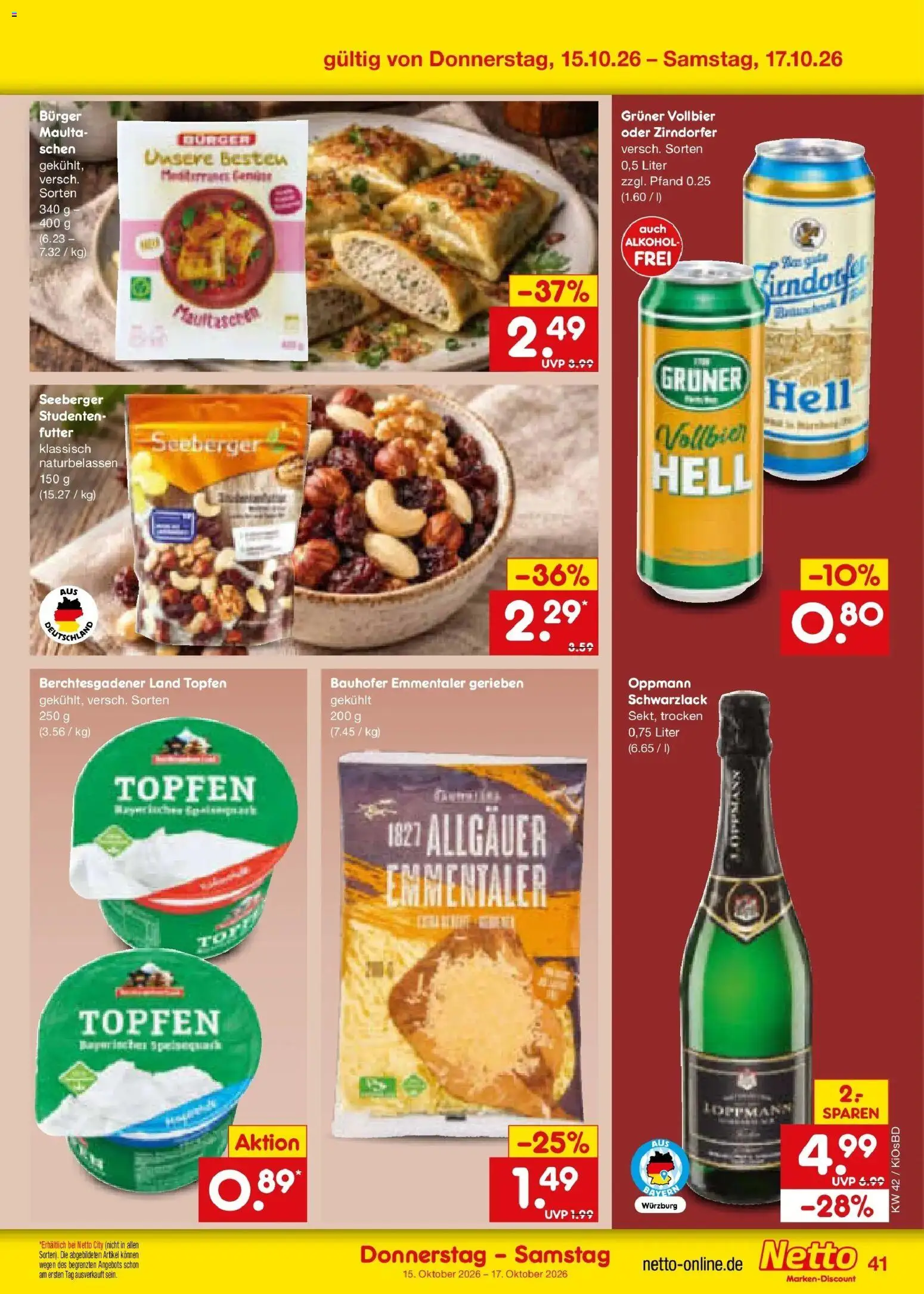 Netto Marken-Discount Prospekt Mistelbach (ab 12.10.2026) » Angebote | Seite: 57 | Produkte: Burger, Alkohol, Maultaschen