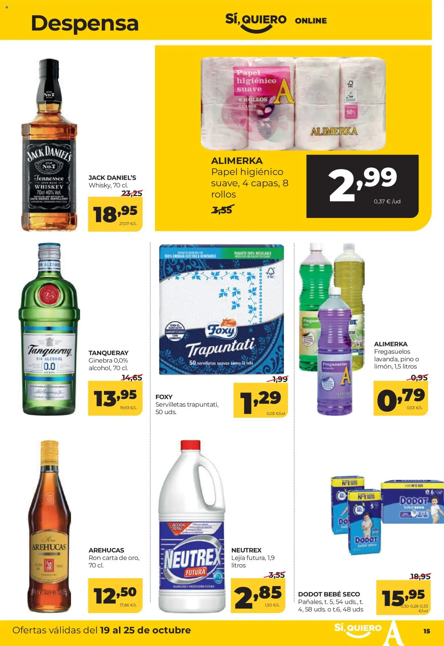 Alimerka folleto Castilla y León │ válido desde el 19/10/2026 | Página: 15 | Productos: Papel higienico, Ginebra, Jack Daniel's, Alcohol