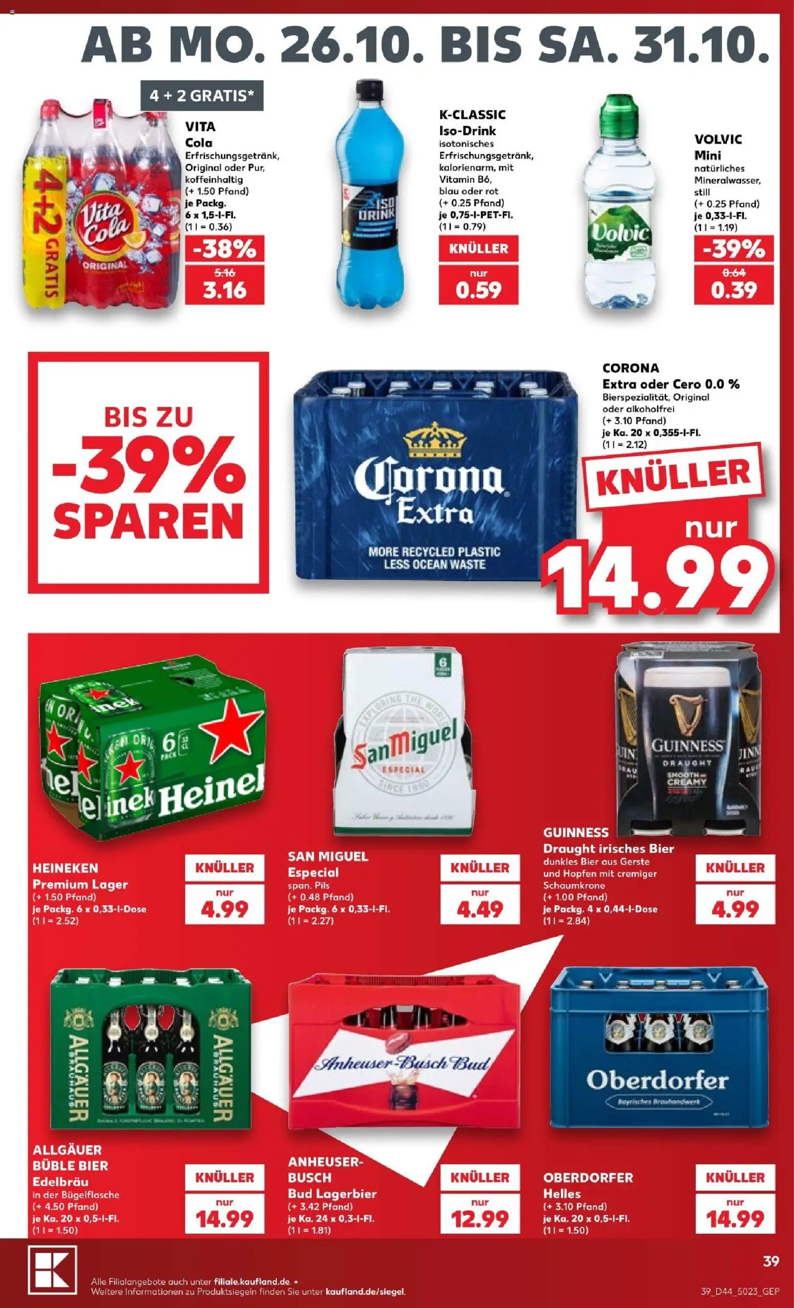 Kaufland Prospekt Völklingen – gültig ab 26.10.2026 | Seite: 39 | Produkte: Cola, Bier, Heineken, Volvic