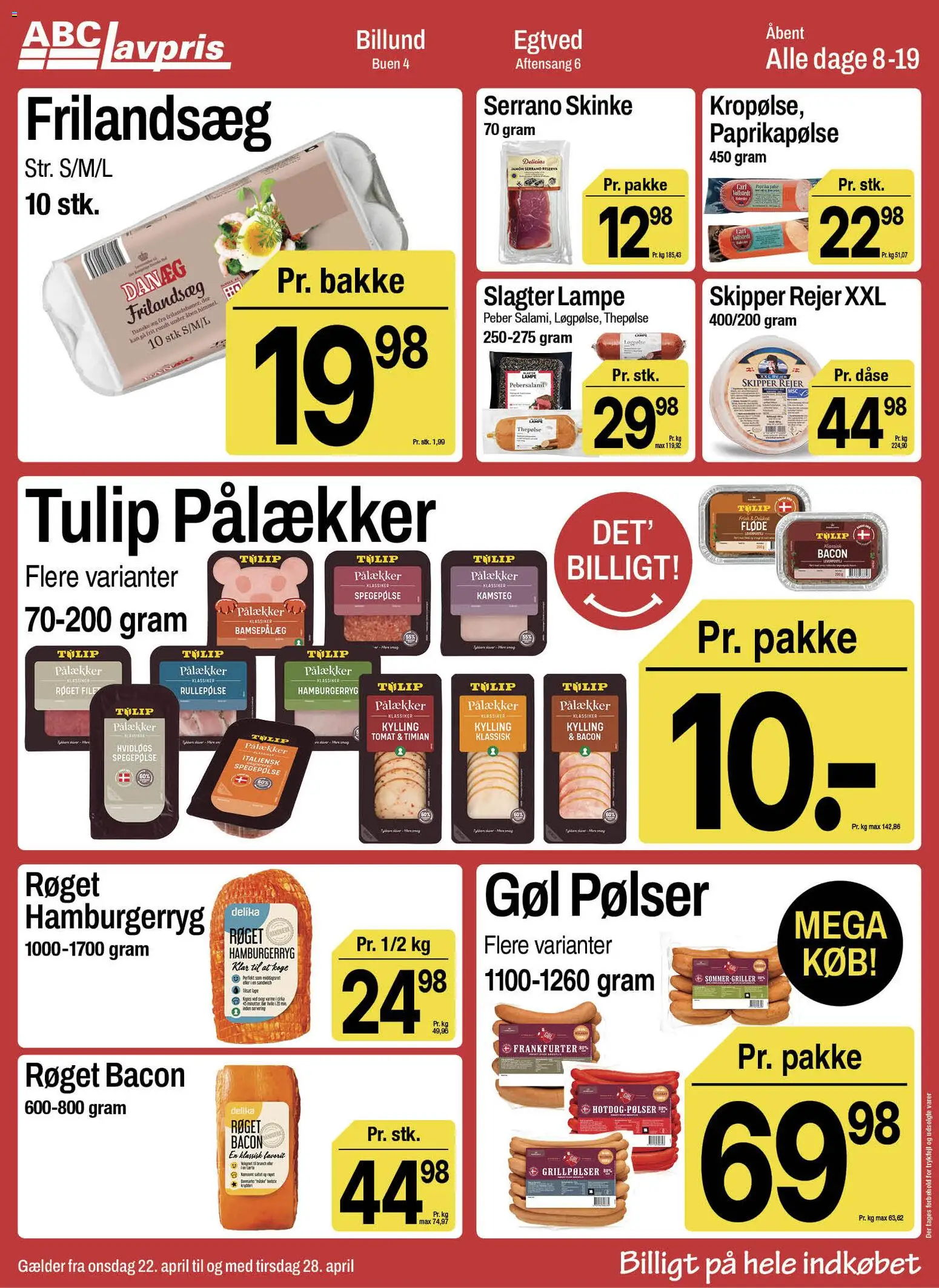 Abc Lavpris tilbudsavis – gyldig fra 22.04.2026 | Side: 4 | Produkter: Pølser, Fløde, Peber, Hamburgerryg