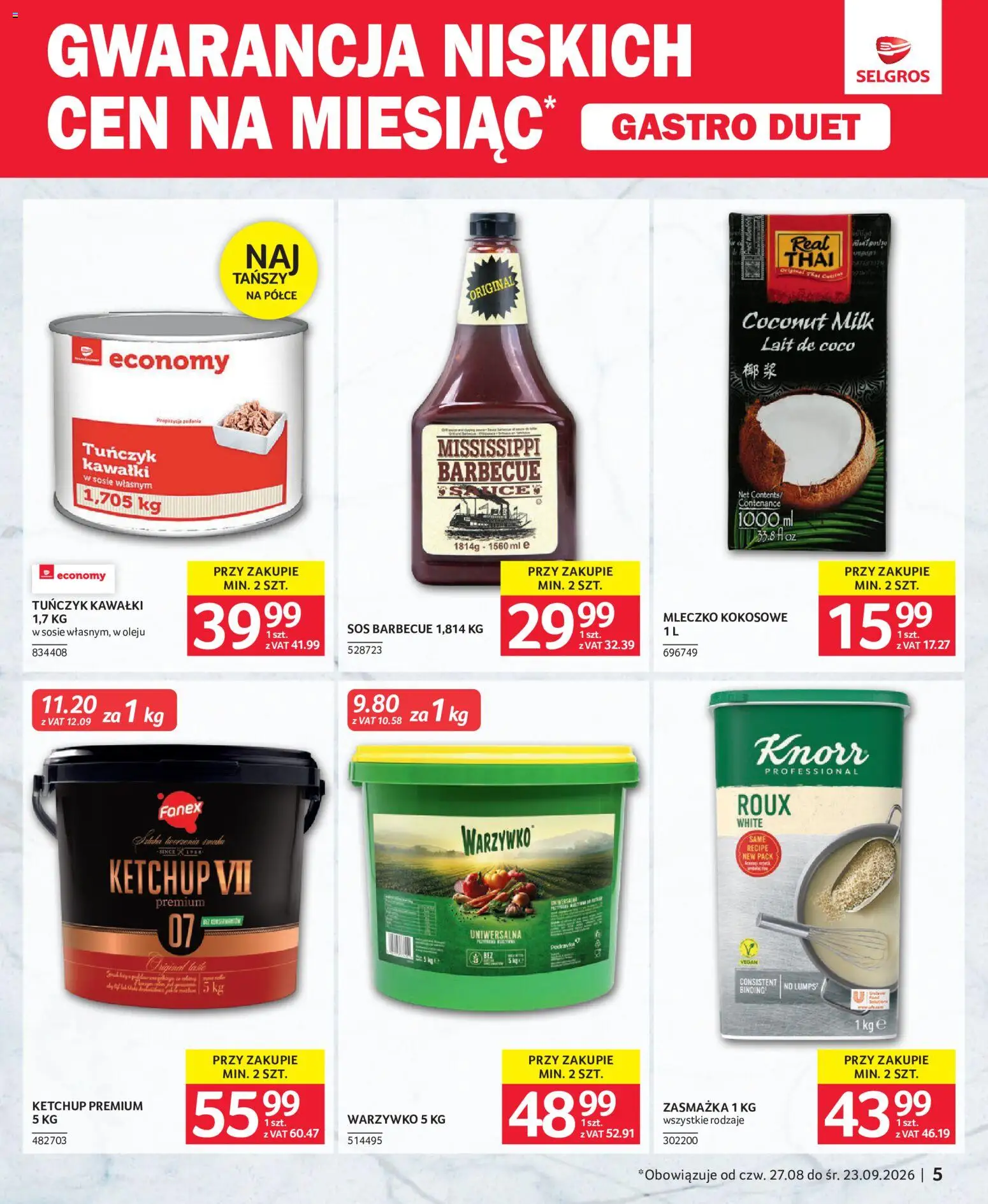Selgros cash&carry gazetka - Duet od 27.08.2026 | Strona: 5 | Produkty: Ketchup, Tuńczyk, Sos barbecue, Sos