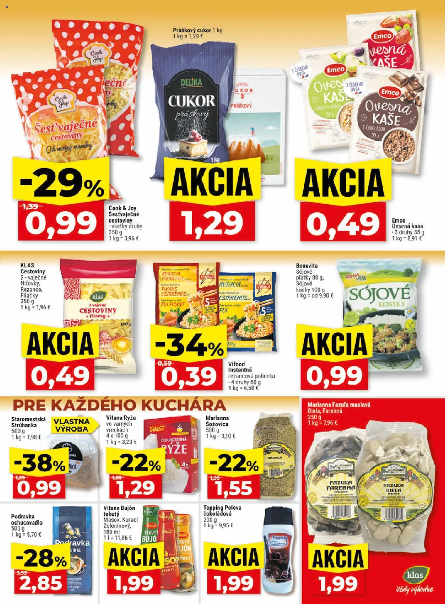 Nové Klas akcie – leták je platný od 20.07.2026 | Strana: 14 | Produkty: Bujón, Práškový cukor, Fazuľa, Šošovica