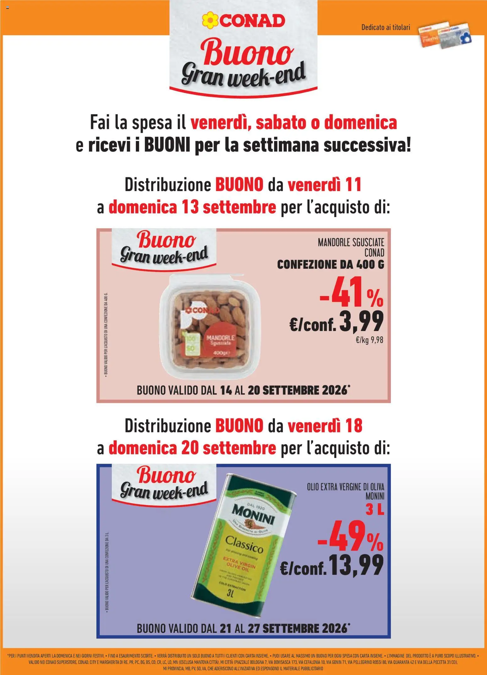 Volantino Conad del 09/09/2026 | Pagina: 16 | Prodotti: Olio, Olive, Mandorle, Olio extra vergine