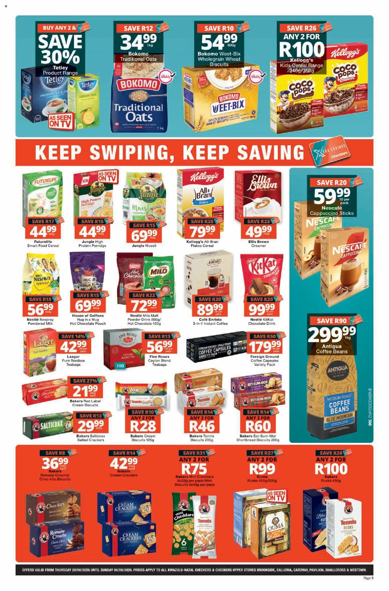 New Checkers catalogue – valid from 20/08/2026 | Page: 9 | Products: TV, Porridge, Milk, Tea