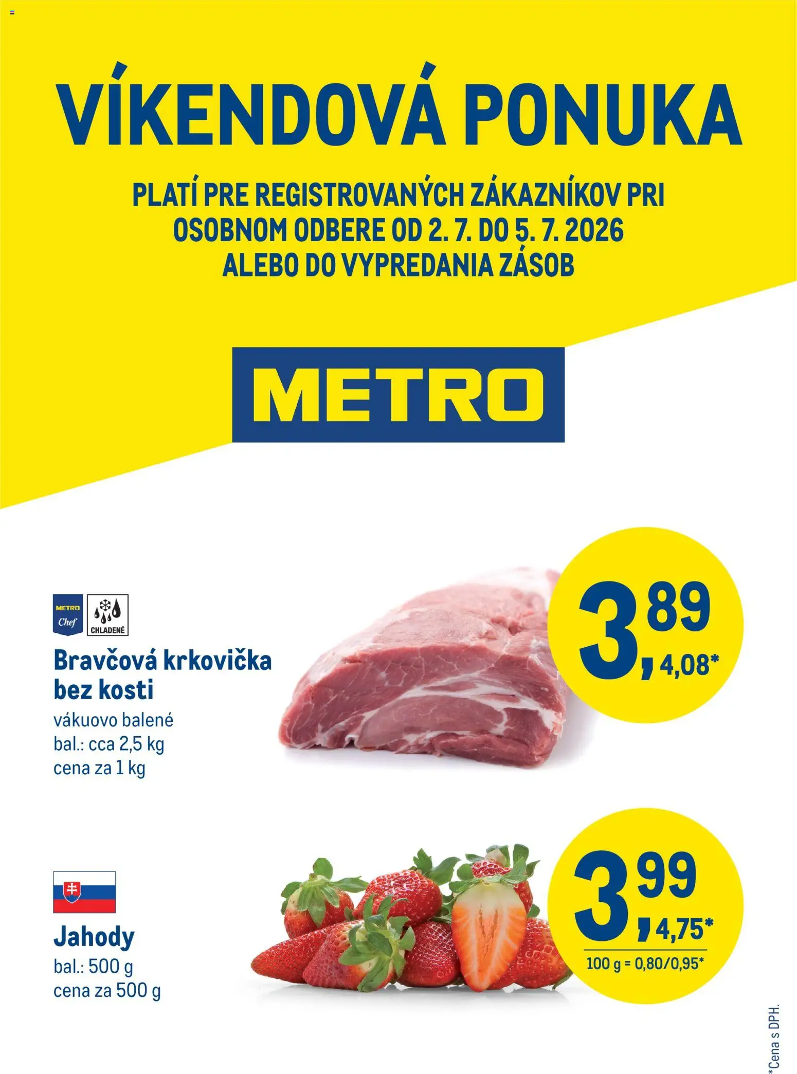 Nové Metro akcie – leták je platný od 02.07.2026 | Strana: 1 | Produkty: Bravčová krkovička, Krkovička, Jahody