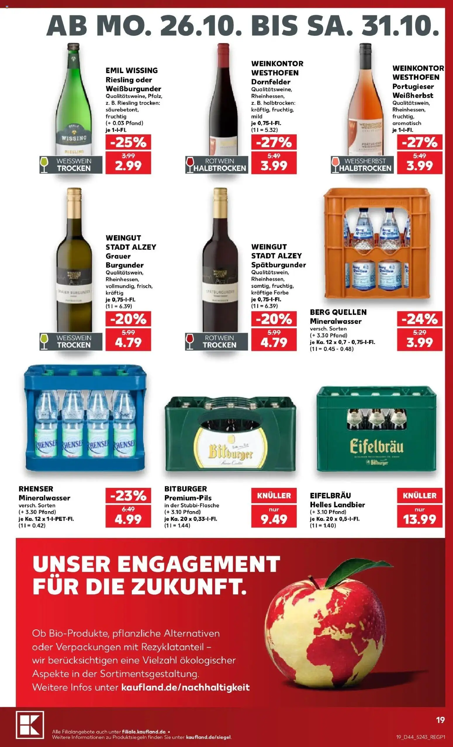 Prospekt Kaufland ab 26.10.2026 » Angebote Online zum Blättern | Seite: 23 | Produkte: Bitburger, Weißwein, Rotwein, Mineralwasser