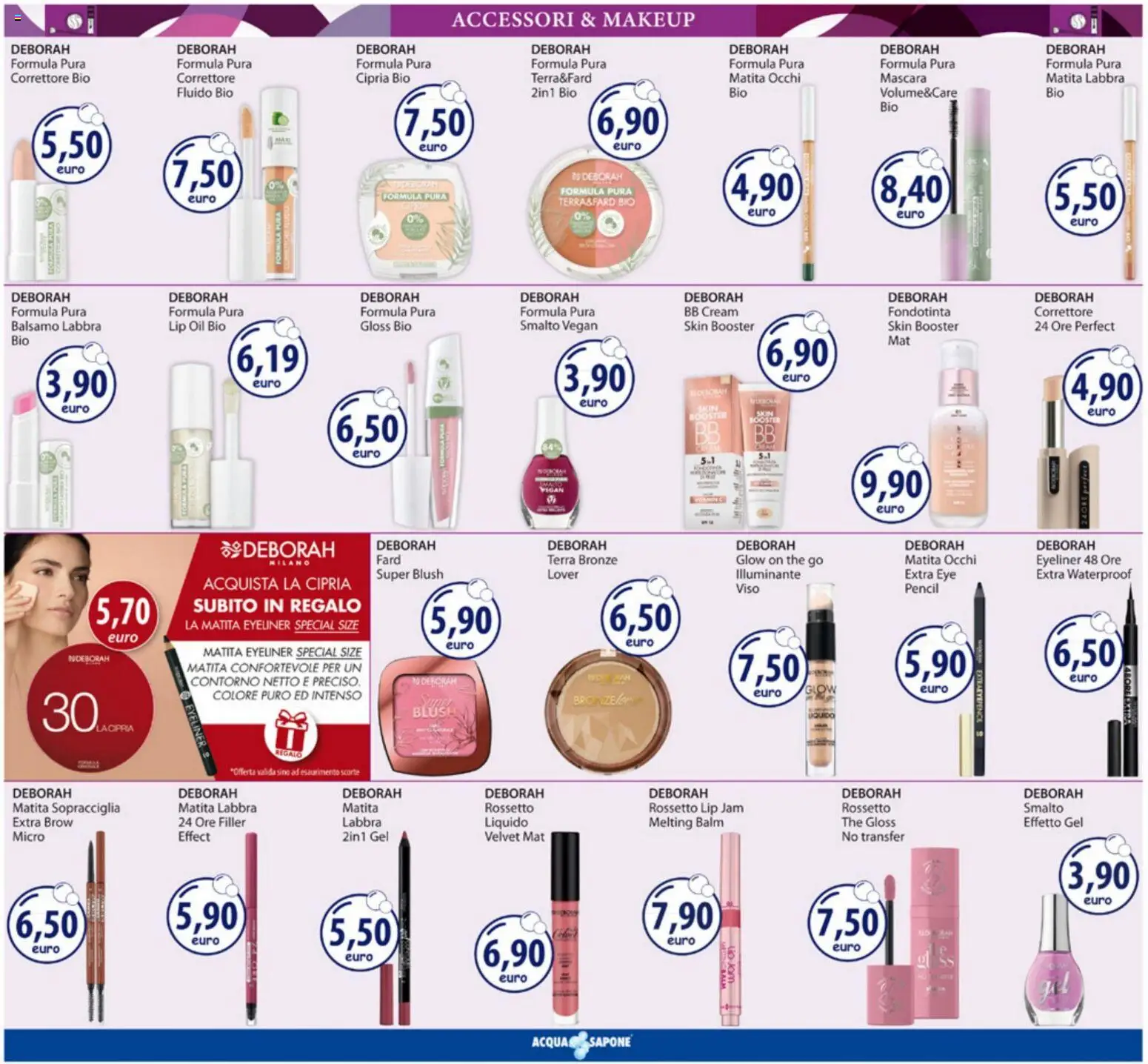 Volantino Acqua e Sapone del 09.03.2026 | Pagina: 4 | Prodotti: Illuminante, Eyeliner, Rossetto, Fondotinta