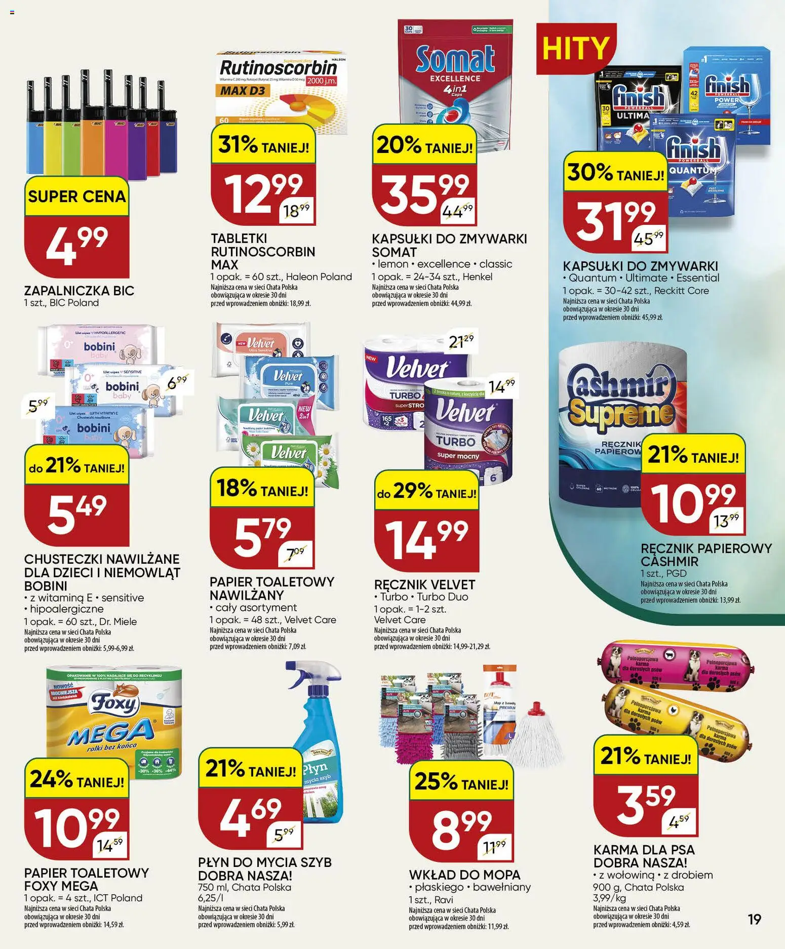 Chata Polska gazetka od 24.09.2026 | Strona: 19 | Produkty: Chusteczki, Papier toaletowy, Rolki, Mop