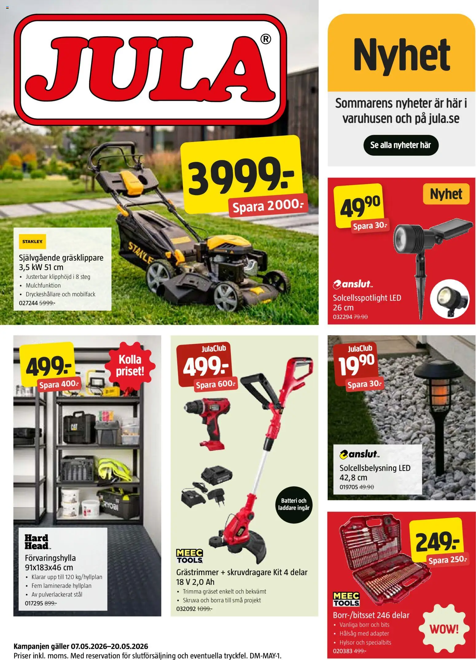 Jula reklamblad aktuell från 07.05.2026 | Sida: 1 | Produkter: Gräsklippare, Skruvdragare, Galler, Laddare