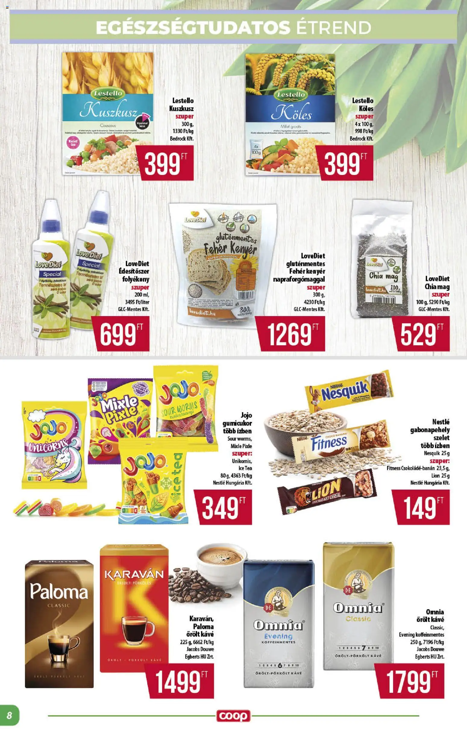 COOP akciós ujság - amely érvényes a következő dátumtól: 2026.07.23. | Oldal: 8 | Termékek: Nesquik, Kenyér, Tea, Gluténmentes