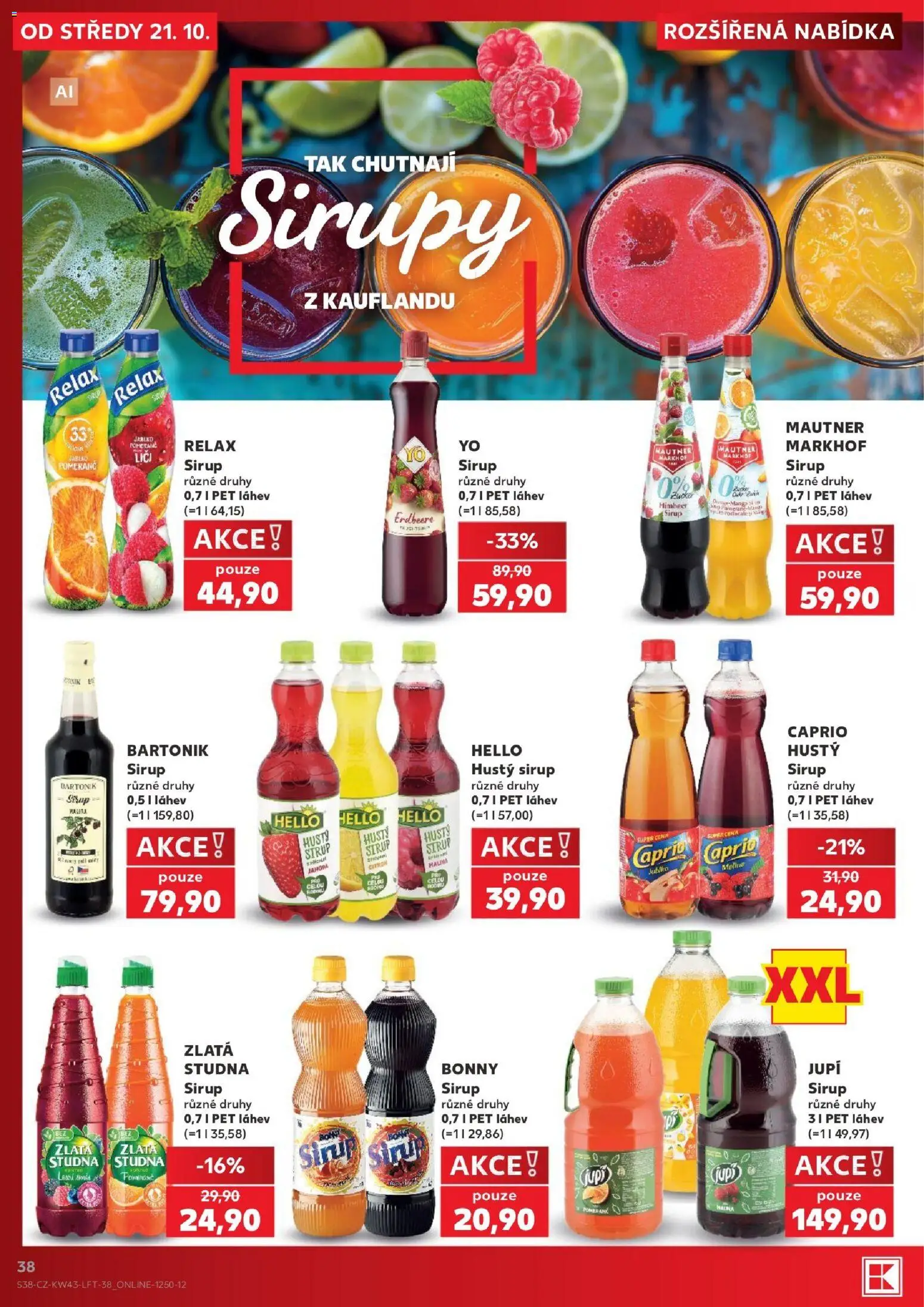 Kaufland leták - Plzeň Bory od 21.10.2026 | Strana: 38 | Produkty: Sirup Jupí, Jablka, Jupí, Láhev