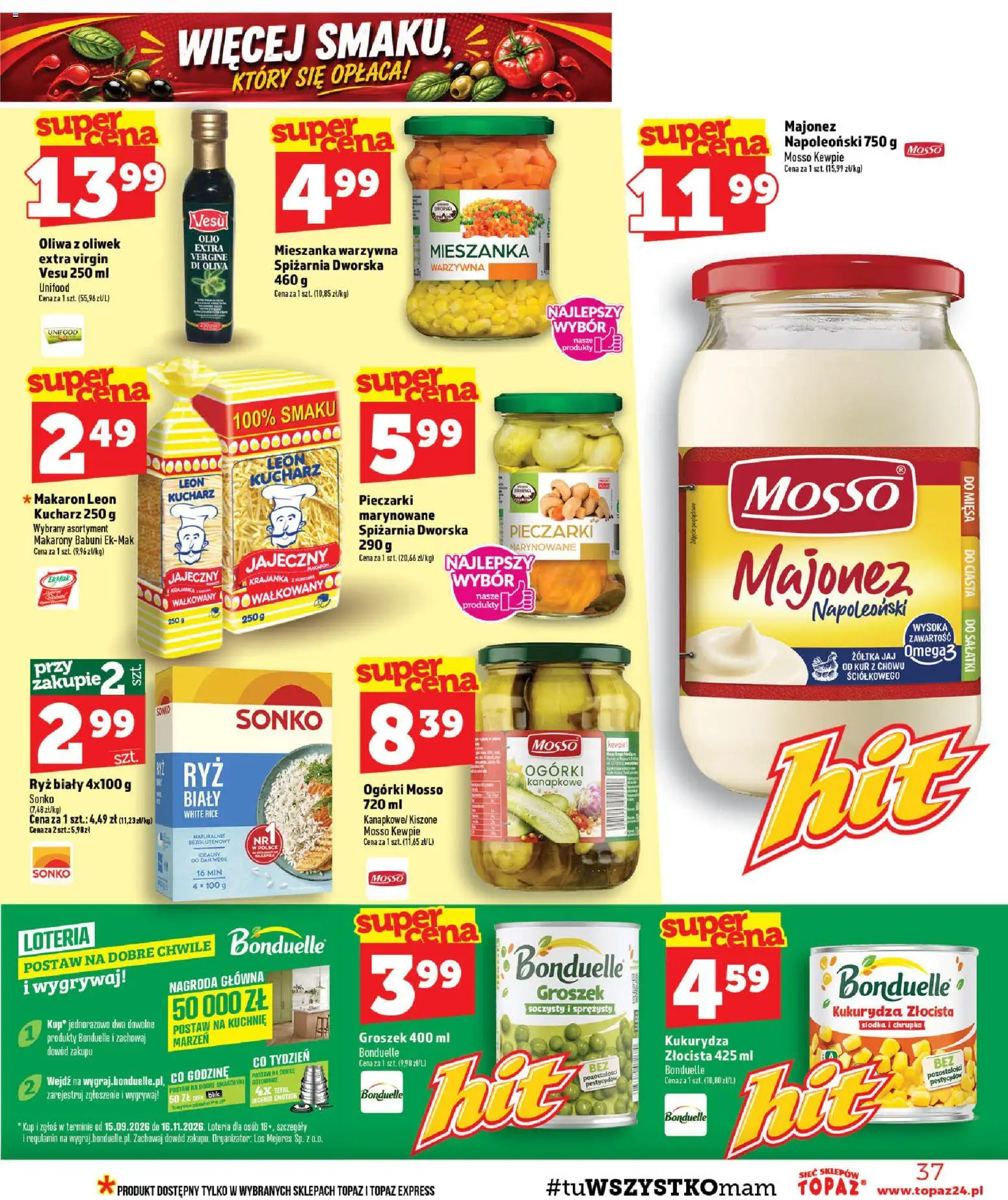 Topaz gazetka - MAZ od 22.10.2026 | Strona: 37 | Produkty: Groszek, Ogórki kanapkowe, Ryż biały, Ryż