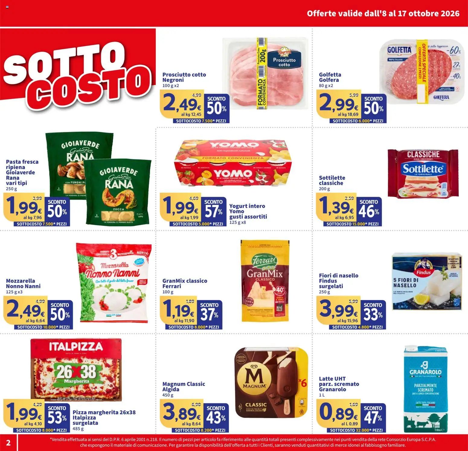 Volantino SIGMA del 08/10/2026 | Pagina: 2 | Prodotti: Prosciutto Cotto, Magnum, Latte, Nasello