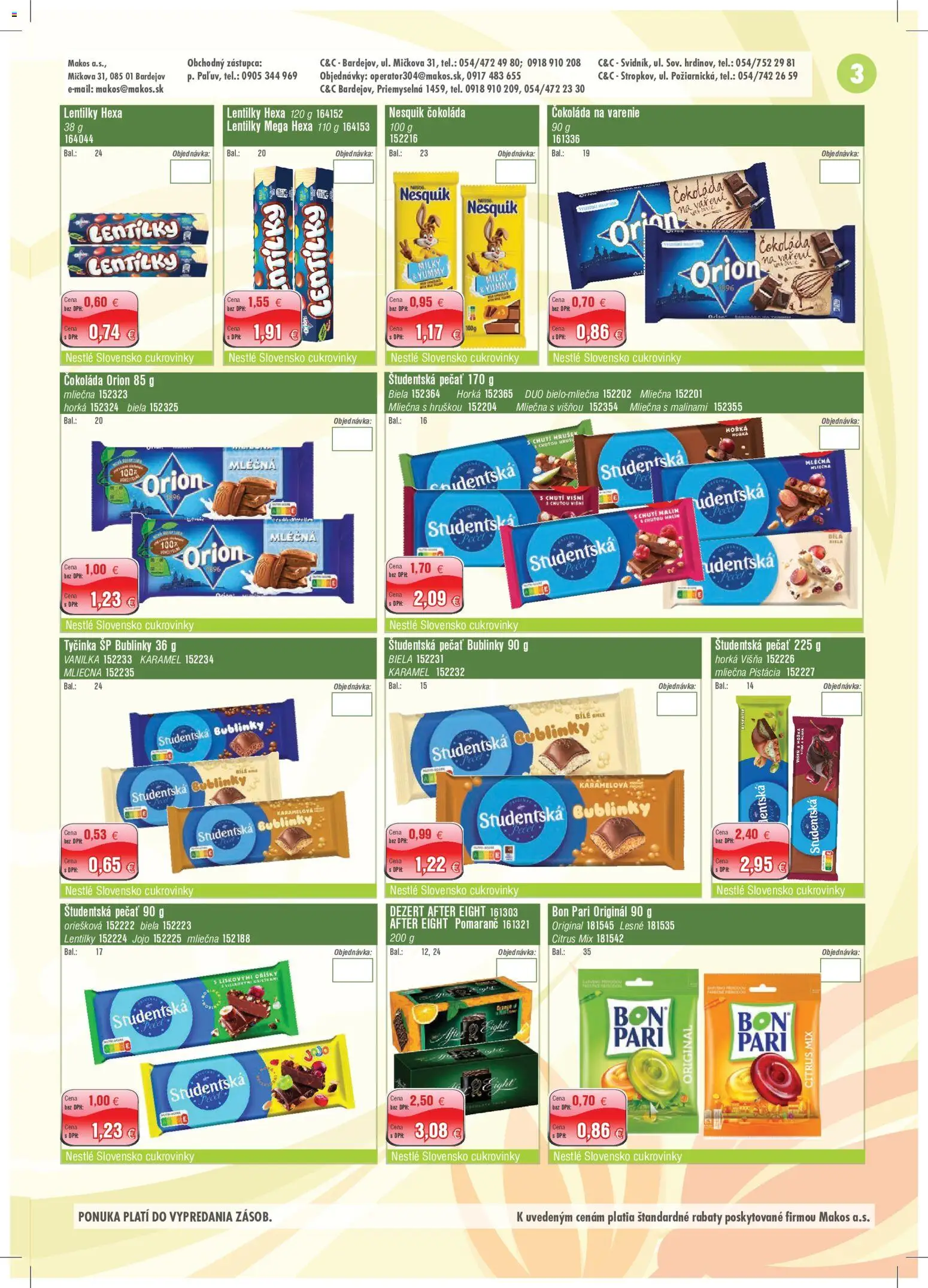 Nové Makos akcie – leták je platný od 01.06.2026 | Strana: 3 | Produkty: Čokoláda, Študentská pečať, Nesquik