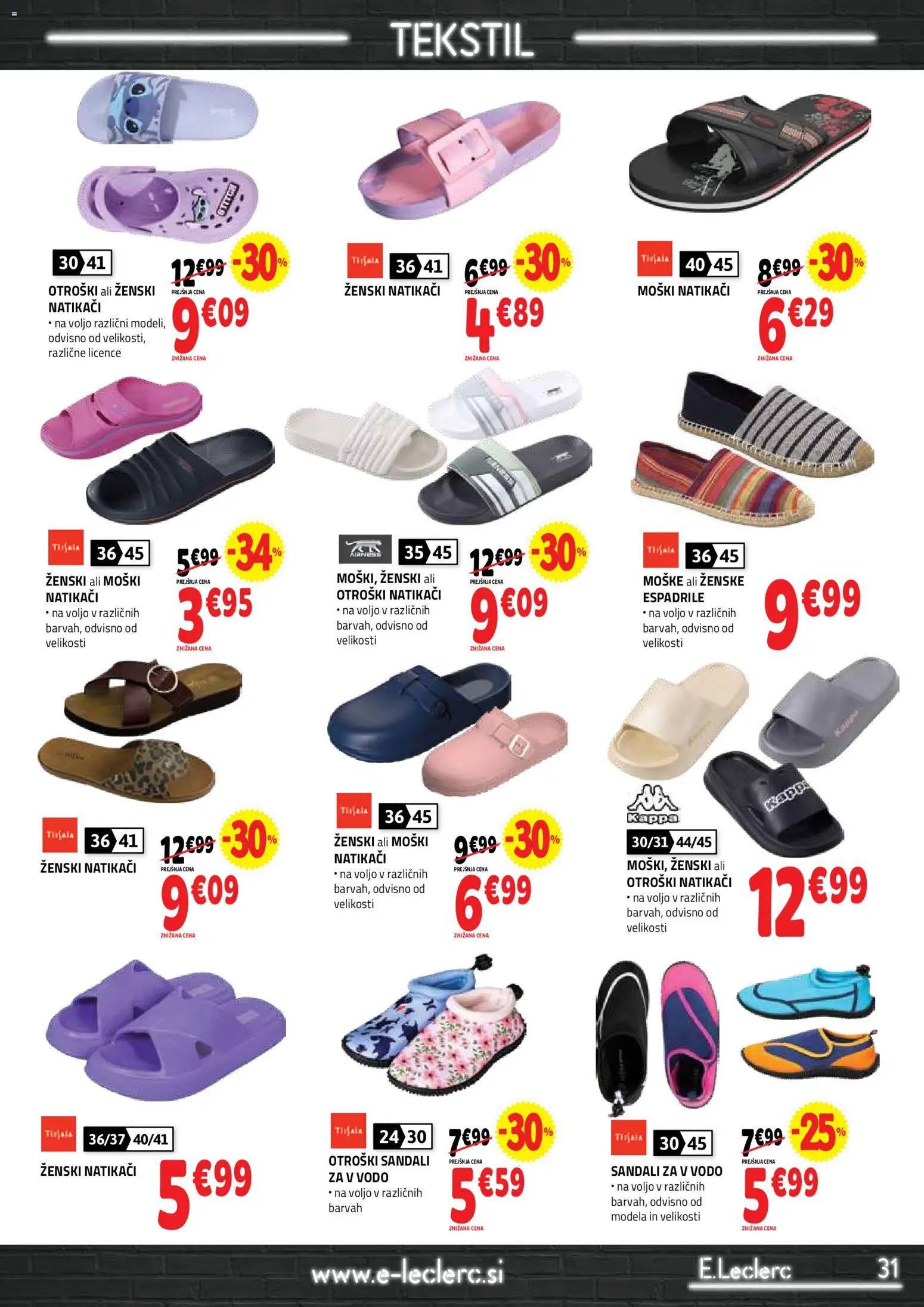 Novi E.leclerc katalog ponudbe – veljaven od 01.07.2026 | Stran: 31 | Izdelki: Espadrile, Sandali, Natikaci