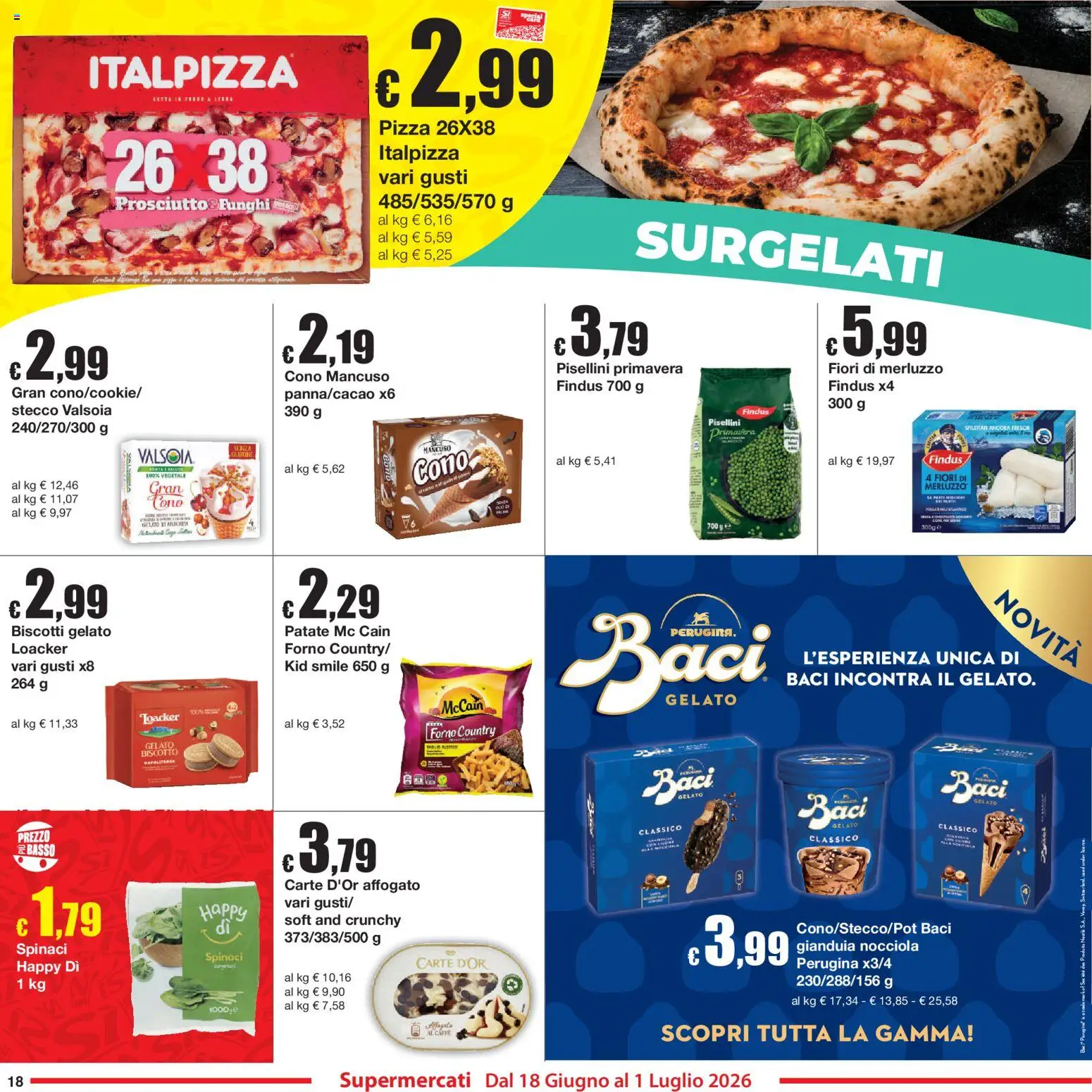Volantino Sì con Te del 18.06.2026 | Pagina: 18 | Prodotti: Pizza, Merluzzo, Biscotti, Forno