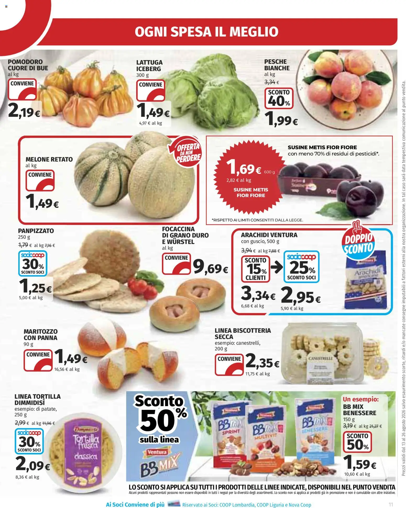 Volantino Ipercoop del 13/08/2026 | Pagina: 11 | Prodotti: Arachidi, Susine, Lattuga, Pesche