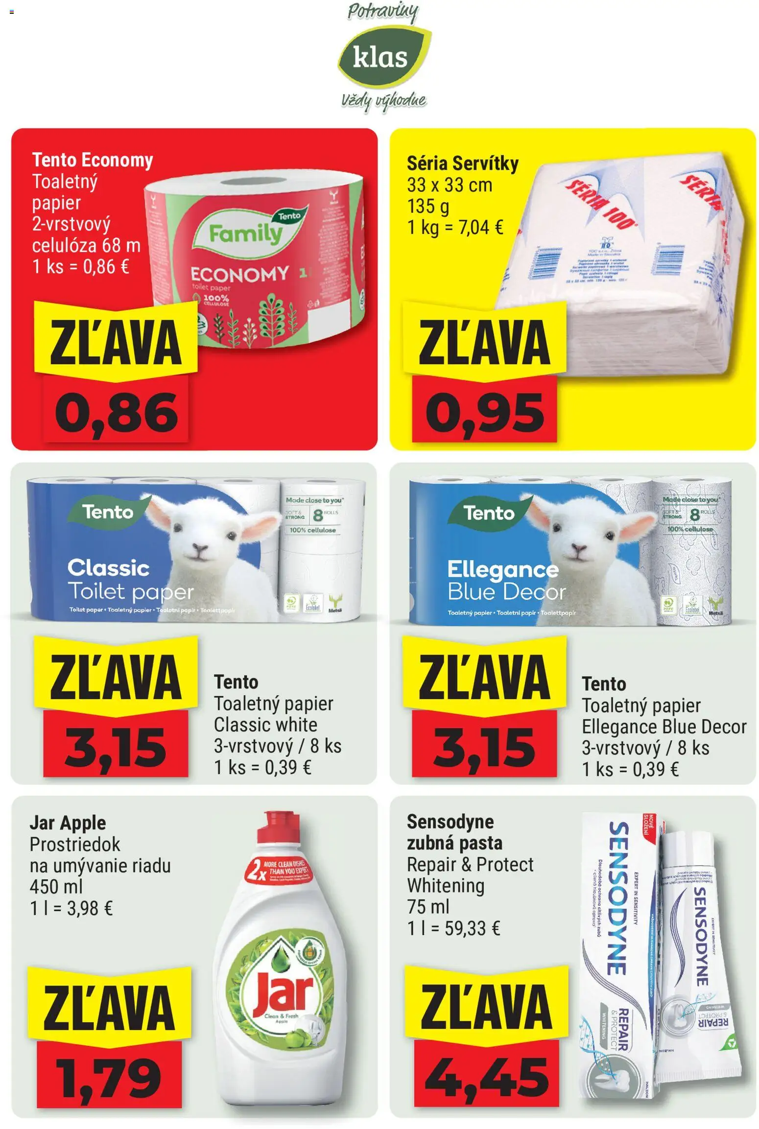 Nové Klas akcie – leták je platný od 10.08.2026 | Strana: 20 | Produkty: Apple, Toaletný papier, Zubná pasta, Jar