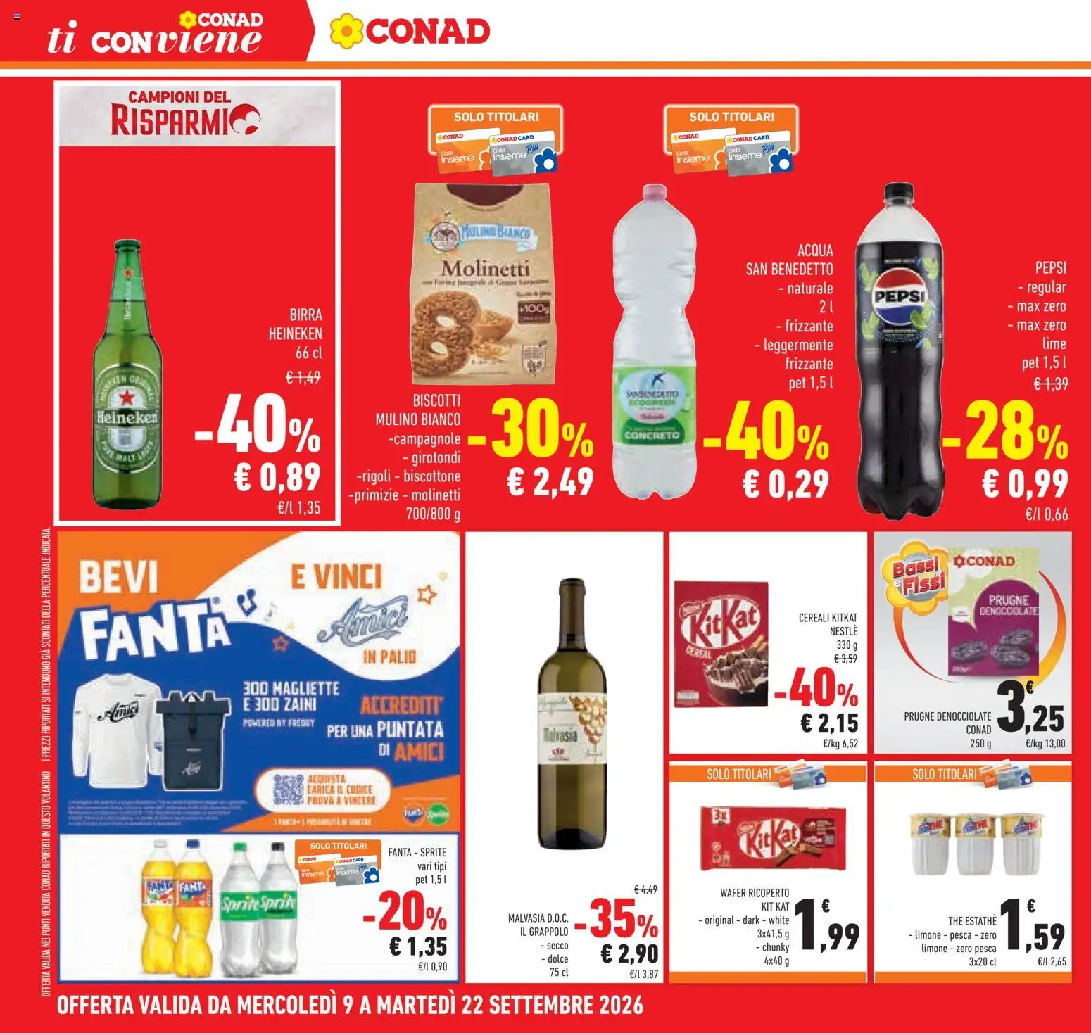 Volantino Conad del 09/09/2026 | Pagina: 12 | Prodotti: Cereali, Biscotti, Fanta, Pepsi