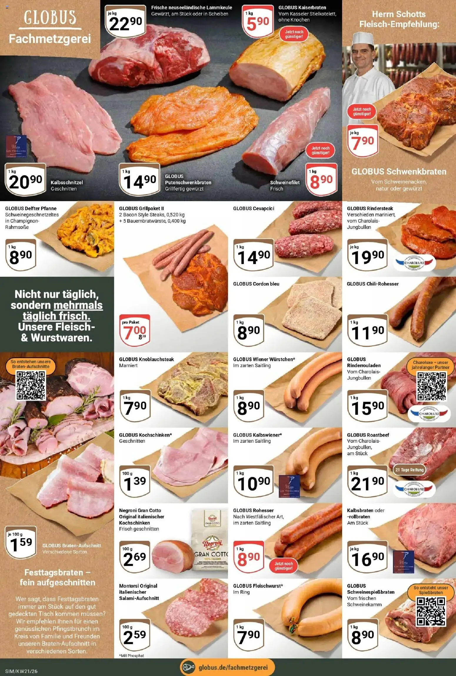 Globus Prospekt Simmern – gültig ab 17.05.2026 | Seite: 8 | Produkte: Rinderrouladen, Cevapcici, Schweinefilet, Fleisch