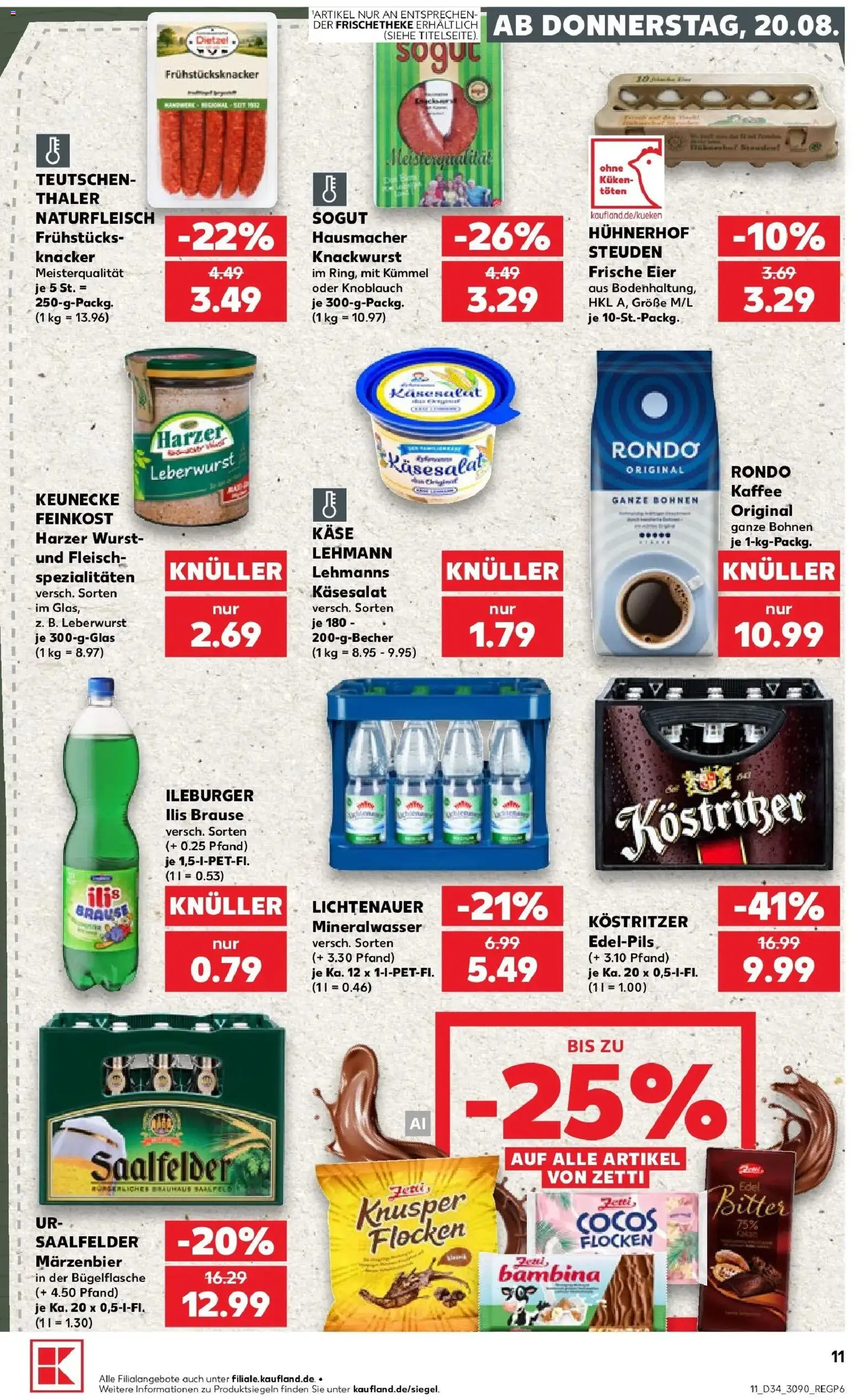 Prospekt Kaufland ab 20.08.2026 » Angebote Online zum Blättern | Seite: 11 | Produkte: Kostritzer, Eier, Wurst, Knoblauch