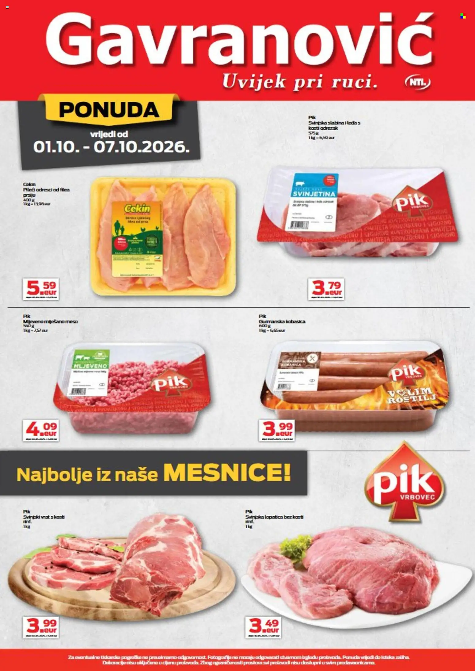 Gavranović katalog | vrijedi od 01.10.2026 | Stranica: 5 | Proizvodi: Vrat, Odrezak, Svinjska lopatica, Svinjetina