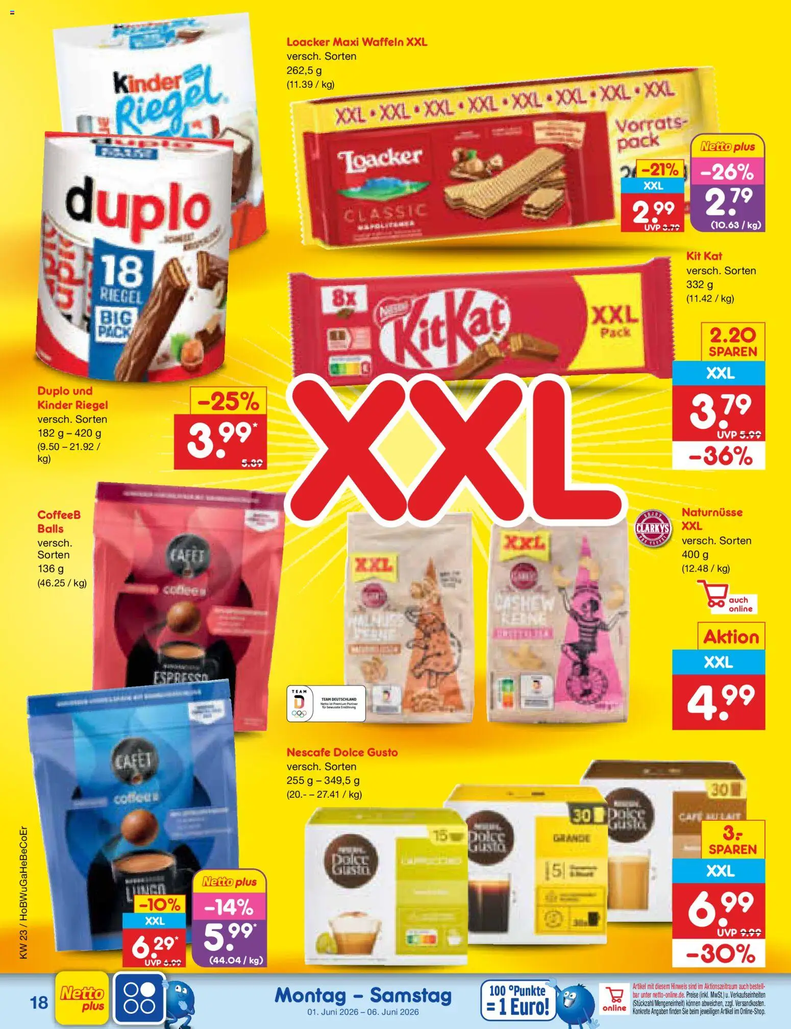 Netto Marken-Discount Prospekt – gültig ab 01.06.2026 | Seite: 20 | Produkte: Nescafe, Kinder riegel, Waffeln, Dolce gusto