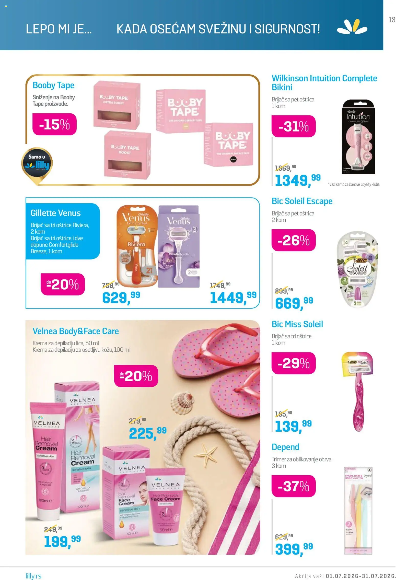 Lilly drogerie katalog - važi od 01.07.2026 | Strana: 13 | Proizvode: Brijač, Krema, Trimer, Krema za depilaciju
