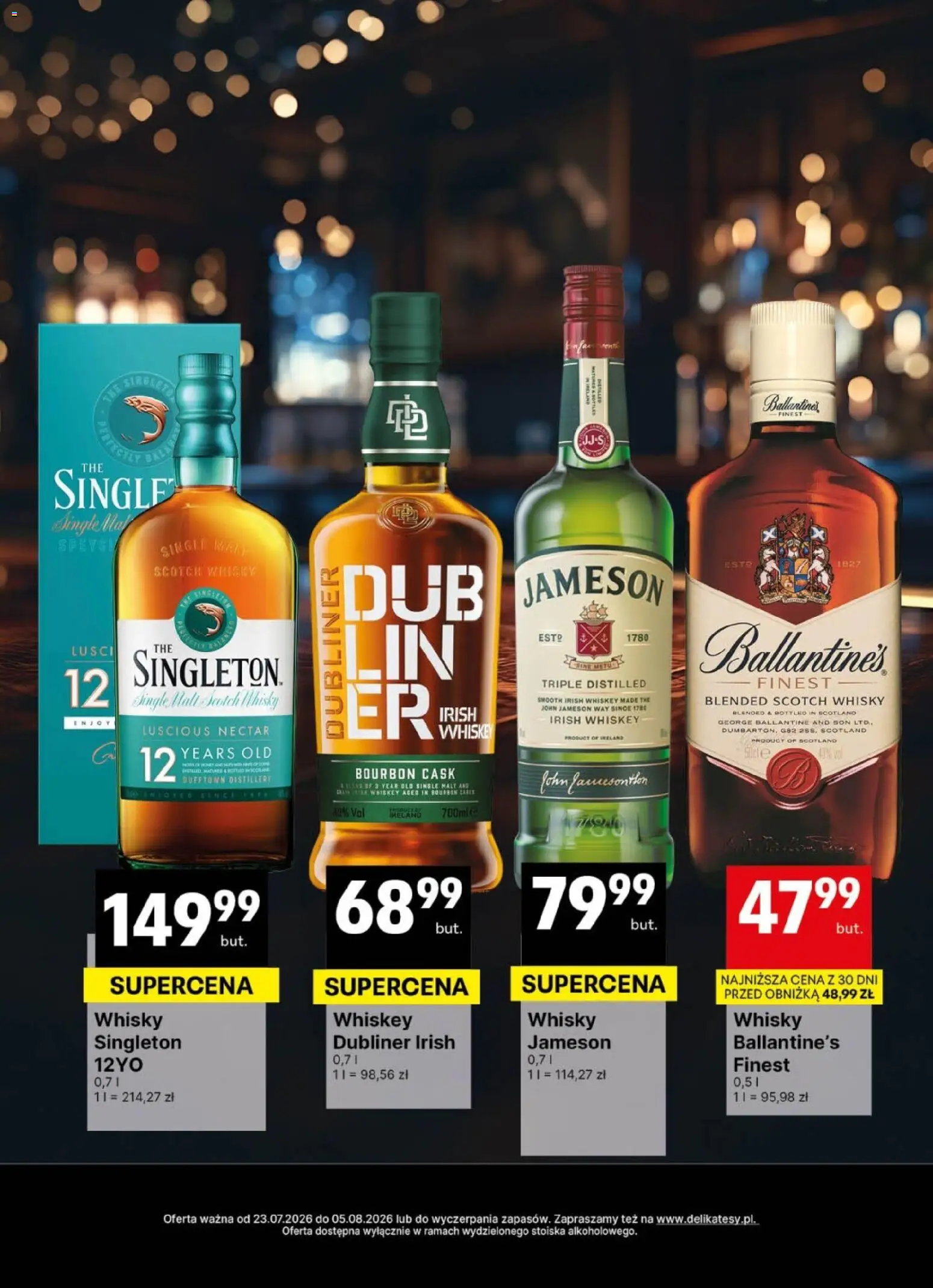 Delikatesy Centrum gazetka - DeliBarek od 23.07.2026 | Strona: 18 | Produkty: Jameson, Bourbon, Whisky Singleton, Whisky