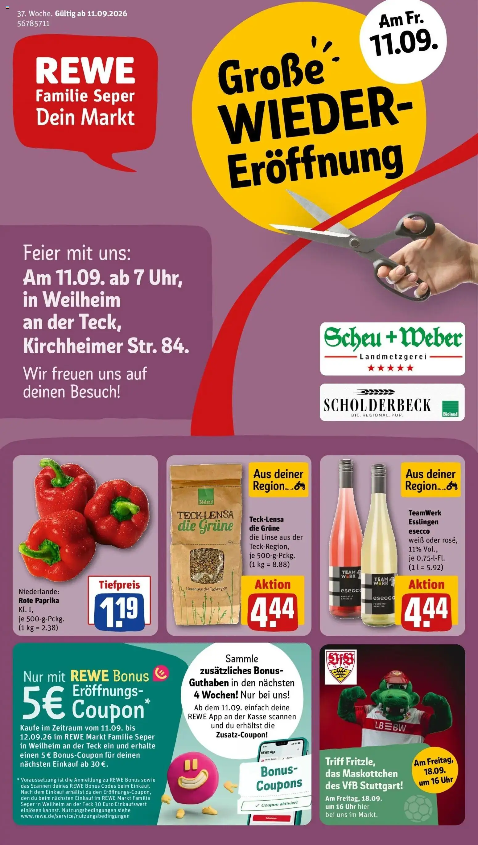 REWE Prospekt ab 07.09.2026 zum Blättern » Angebote | Seite: 1 | Produkte: Paprika, Rote Paprika, Uhr