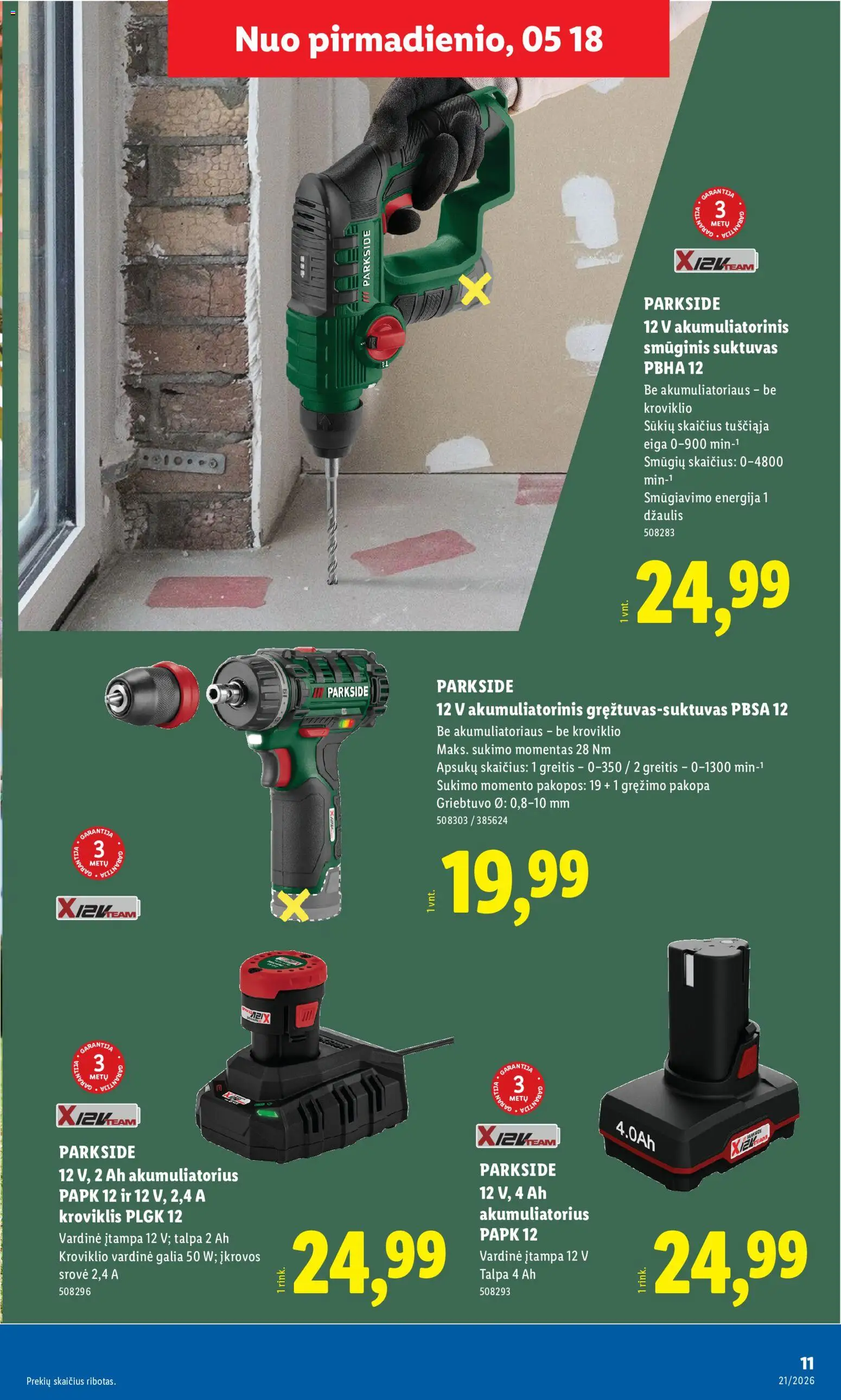 LIDL akcijos nuo 18.05.2026 | Puslapis: 11 | Prekių: Akumuliatorius