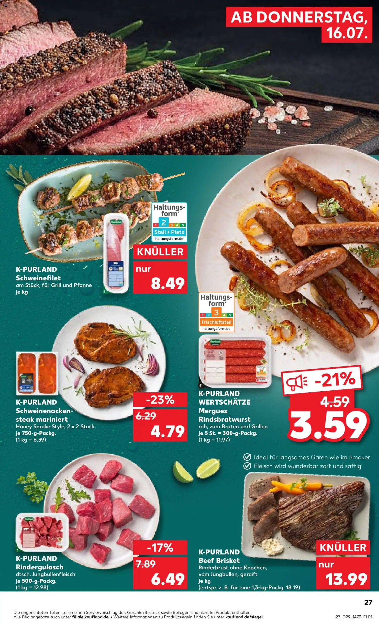 Kaufland Prospekt Berlin – gültig ab 16.07.2026 | Seite: 27 | Produkte: Rindergulasch, Schweinenacken, Steak, Fleisch