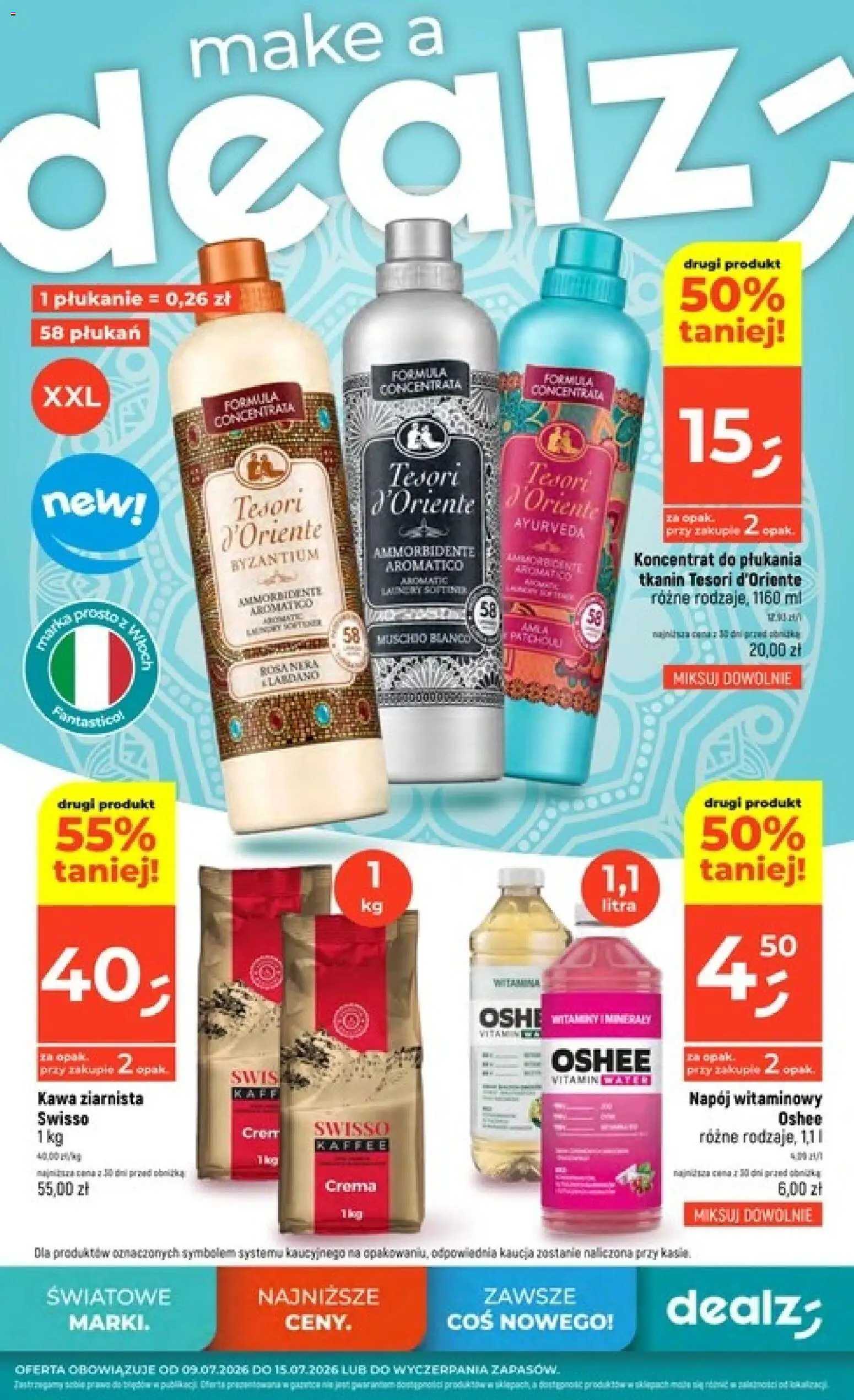 Dealz gazetka od 09.07.2026 | Strona: 1 | Produkty: Tesori d'oriente, Kawa ziarnista, Kawa