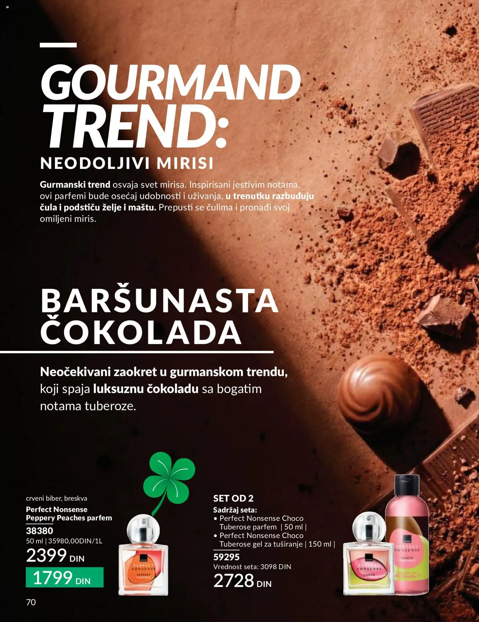 AVON katalog - važi od 01.05.2026 | Strana: 70 | Proizvode: Parfem, Čokolada, Gel za tuširanje, Breskva