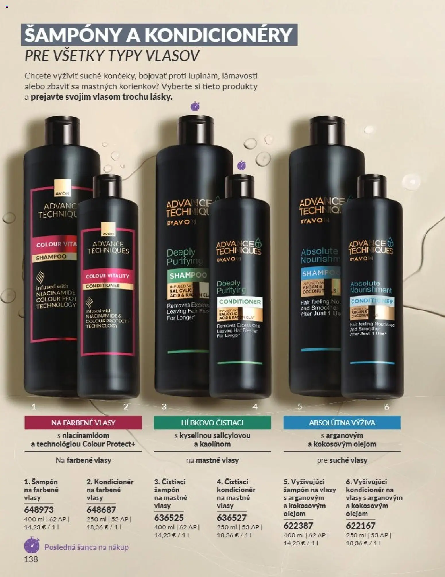 Nové Avon akcie – leták je platný od 01.08.2026 | Strana: 138 | Produkty: Šampón, Kondicionér