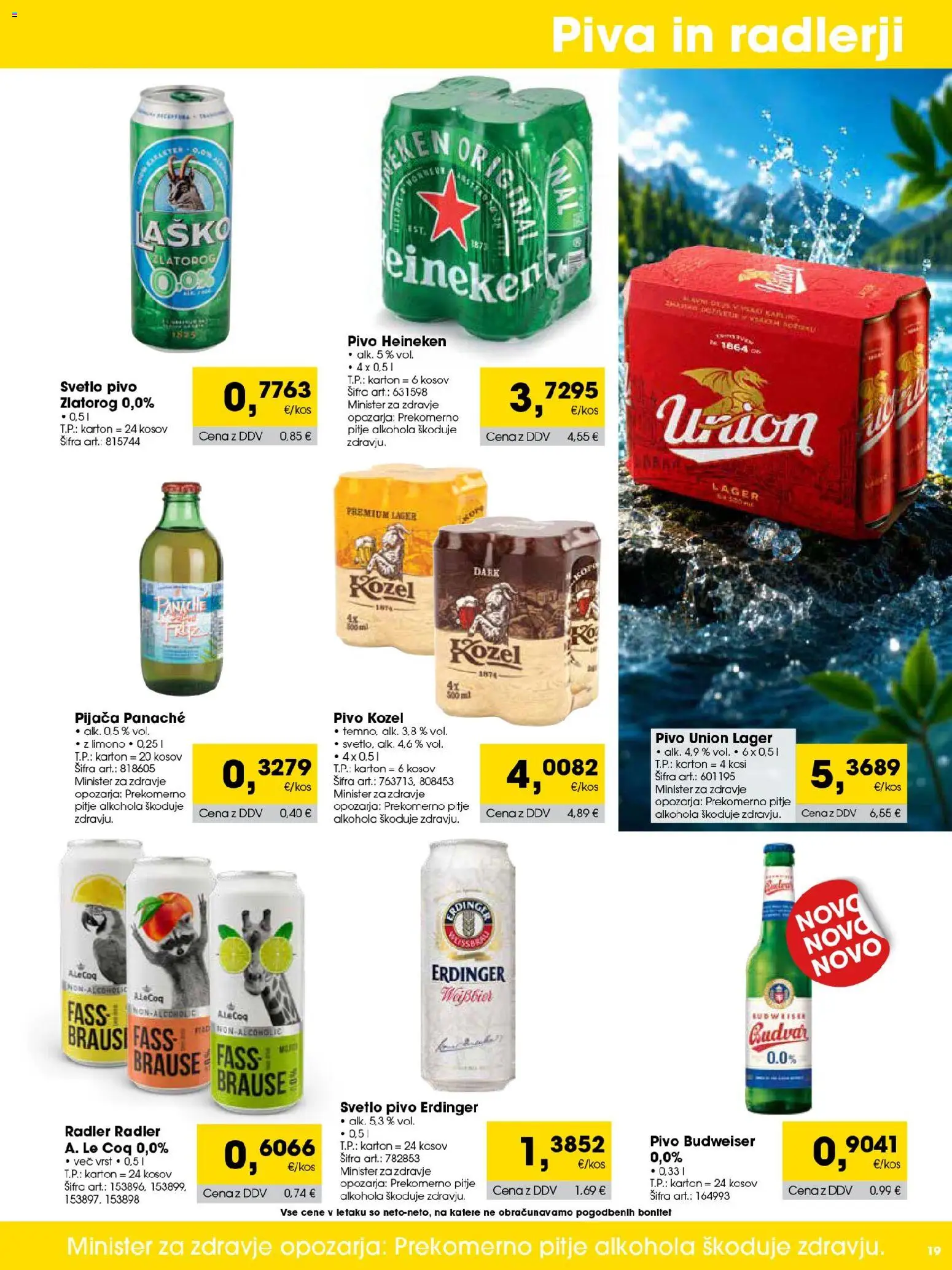 Novi Tuš katalog ponudbe – veljaven od 01.07.2026 | Stran: 19 | Izdelki: Falafel, Radler, Pivo