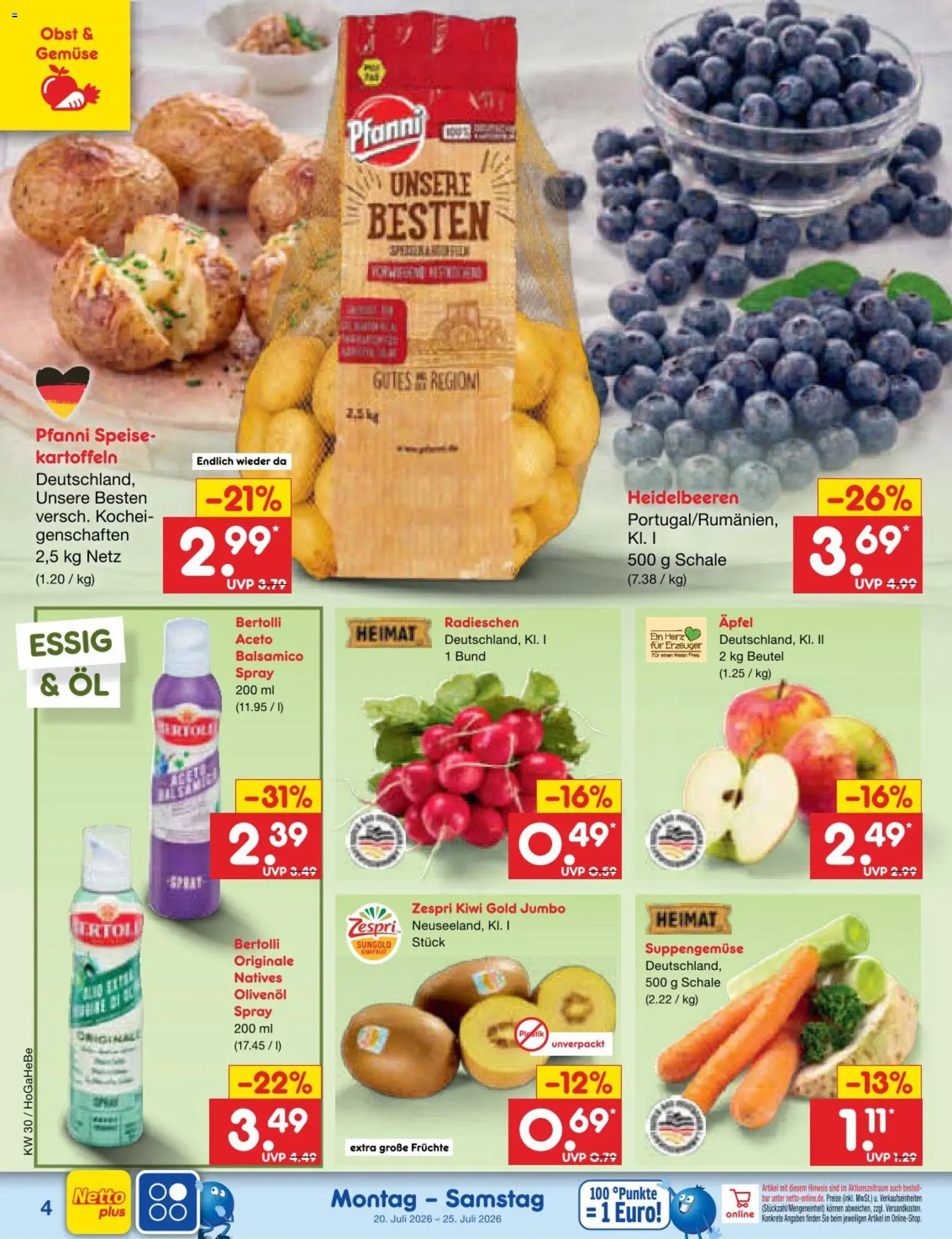 Netto Marken-Discount Prospekt – gültig ab 20.07.2026 | Seite: 4 | Produkte: Öl, Olivenol, Äpfel, Kiwi